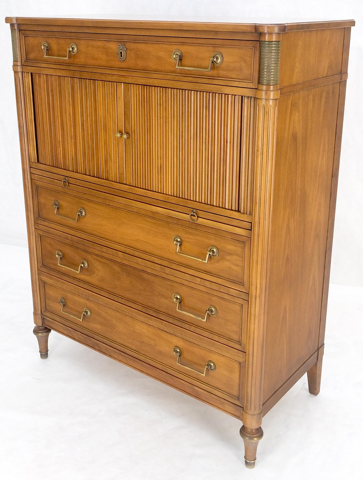 Fruitwood Regency Style Tambour Doors Compartment High Boy Gentleman Chest MINT!