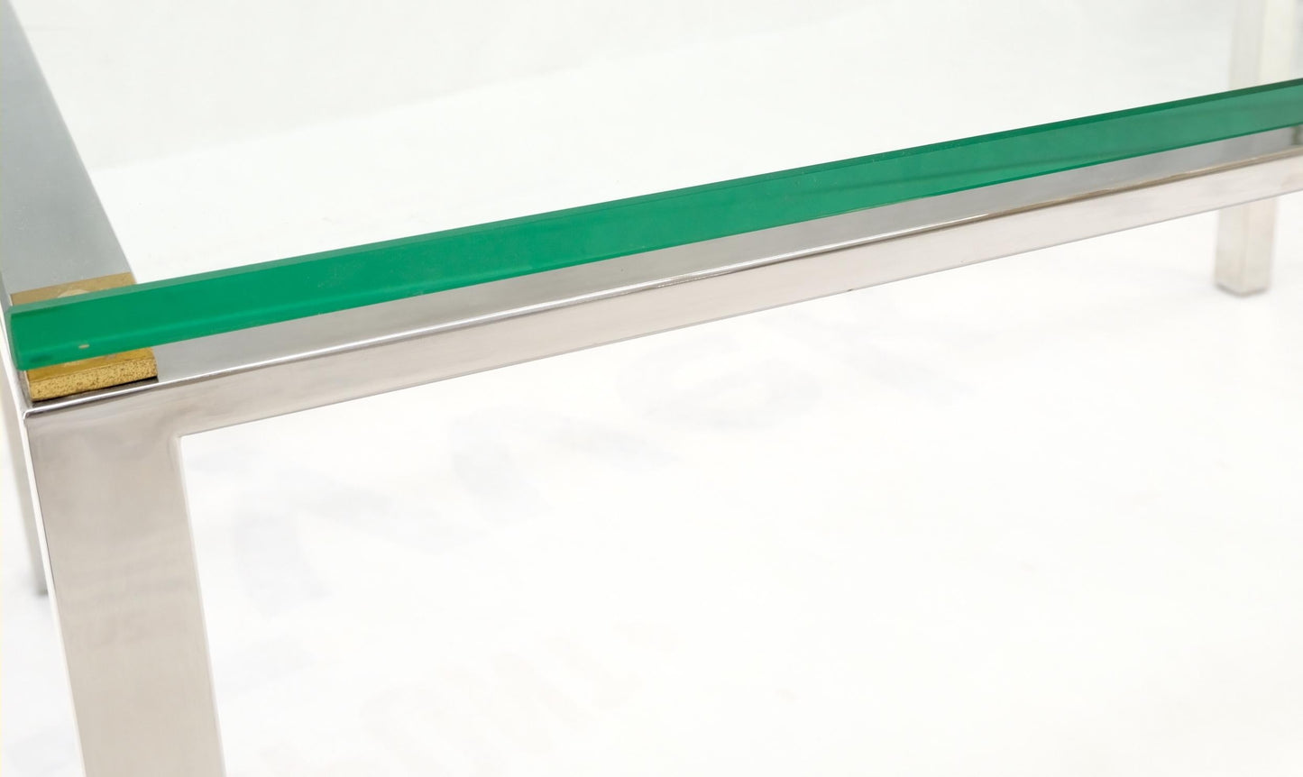 EstablishedLines Polished Stainless Steel & Brass Glass Top Rectangle Coffee Table Mid Century