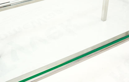 EstablishedLines Polished Stainless Steel & Brass Glass Top Rectangle Coffee Table Mid Century