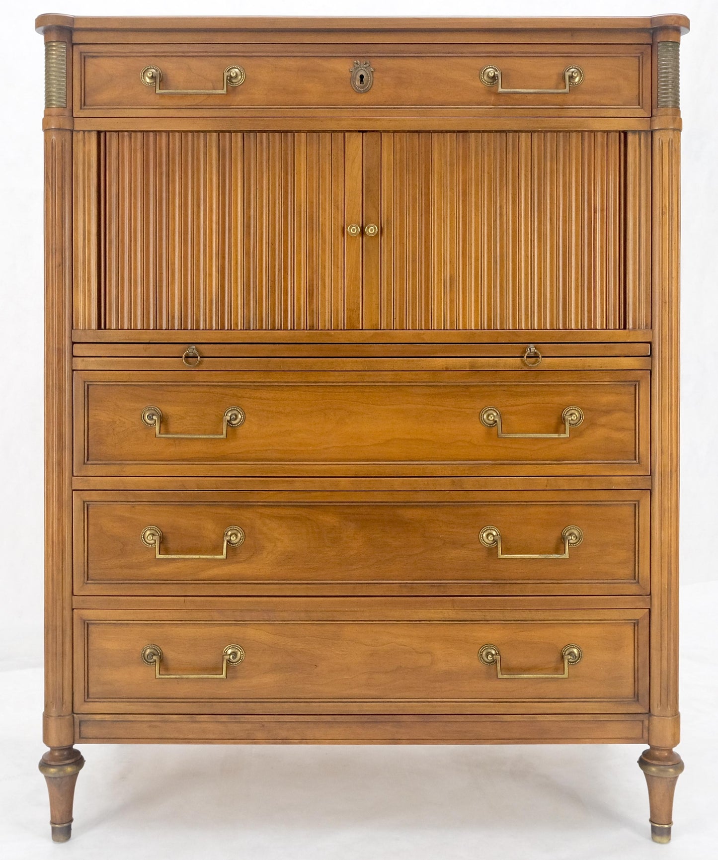 Fruitwood Regency Style Tambour Doors Compartment High Boy Gentleman Chest MINT!