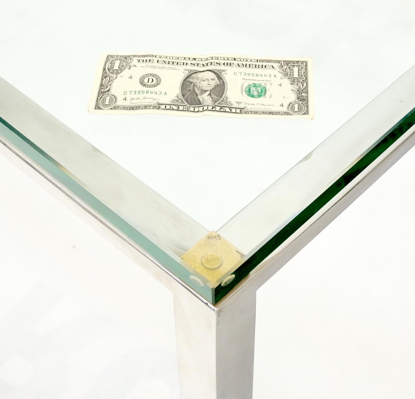 EstablishedLines Polished Stainless Steel & Brass Glass Top Rectangle Coffee Table Mid Century