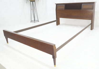 EstablishedLines Walnut Storage Compartment Wedge Shape Headboard Queen Size Bed w/ Rails MINT