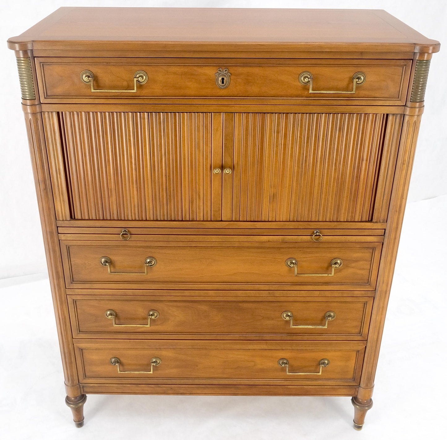 Fruitwood Regency Style Tambour Doors Compartment High Boy Gentleman Chest MINT!
