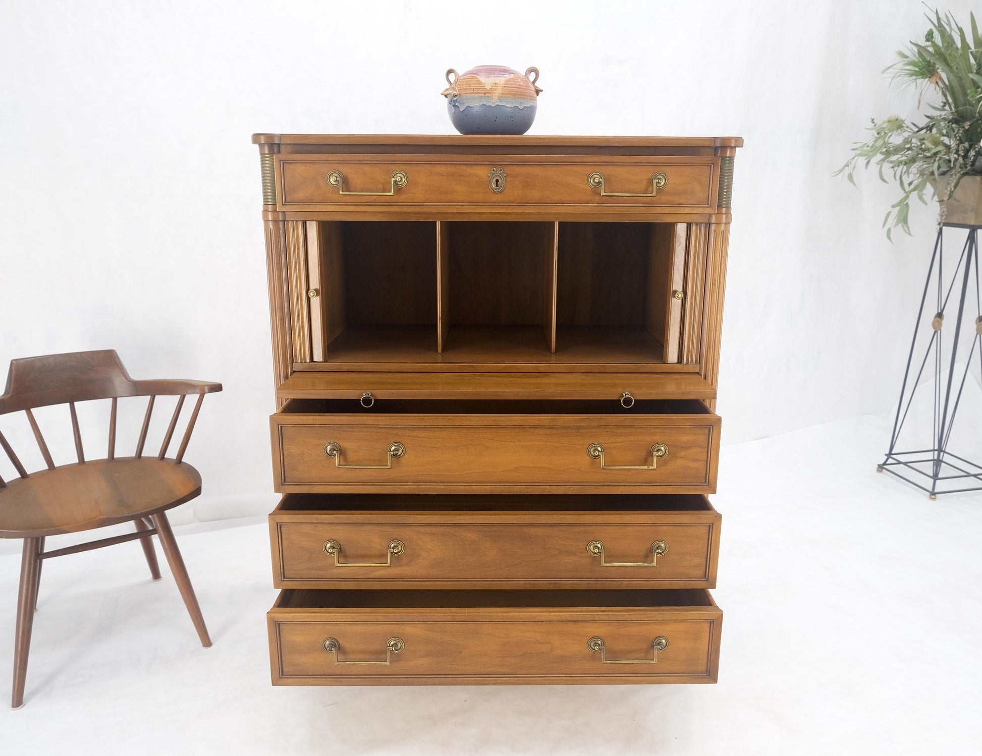 EstablishedLines Fruitwood Regency Style Tambour Doors Compartment High Boy Gentleman Chest MINT!