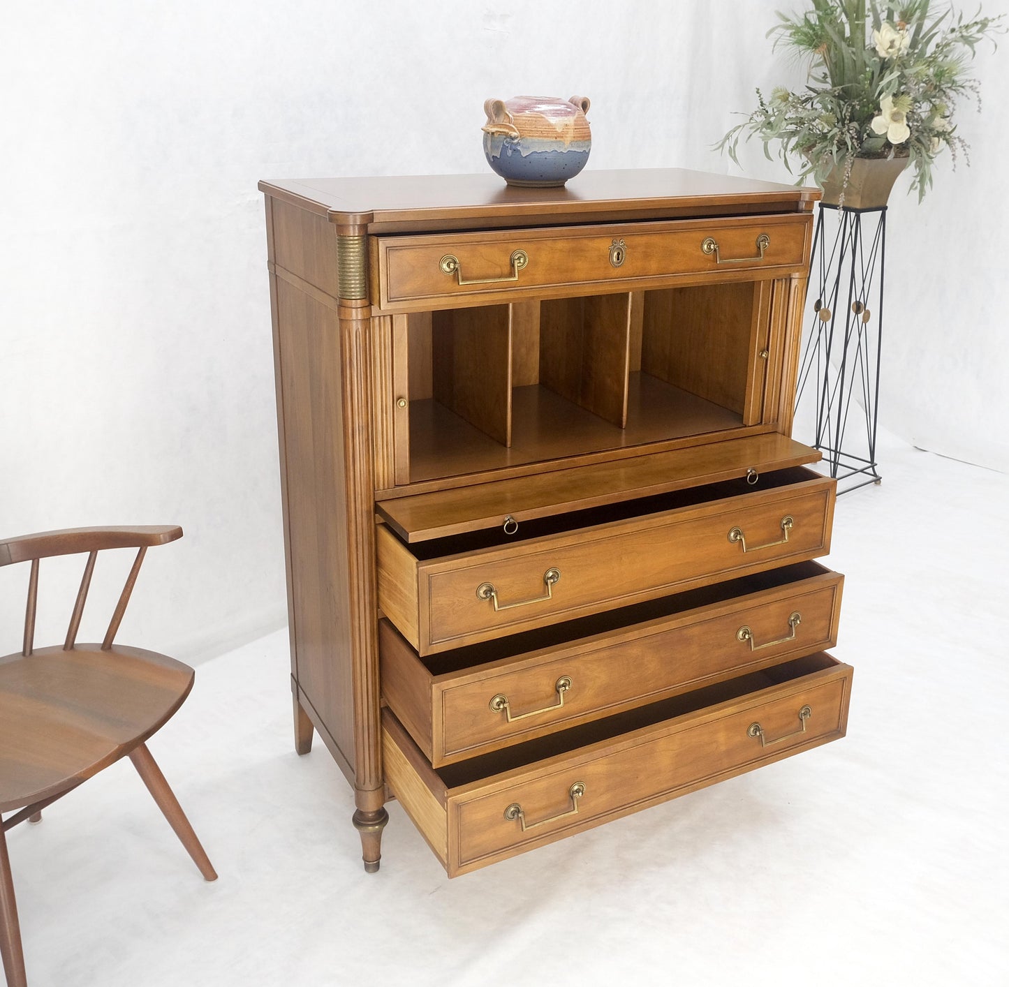 Fruitwood Regency Style Tambour Doors Compartment High Boy Gentleman Chest MINT!