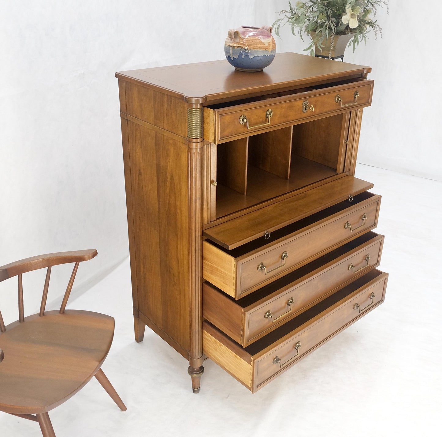 Fruitwood Regency Style Tambour Doors Compartment High Boy Gentleman Chest MINT!