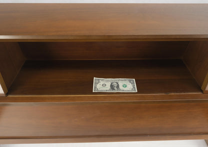 EstablishedLines Walnut Storage Compartment Wedge Shape Headboard Queen Size Bed w/ Rails MINT