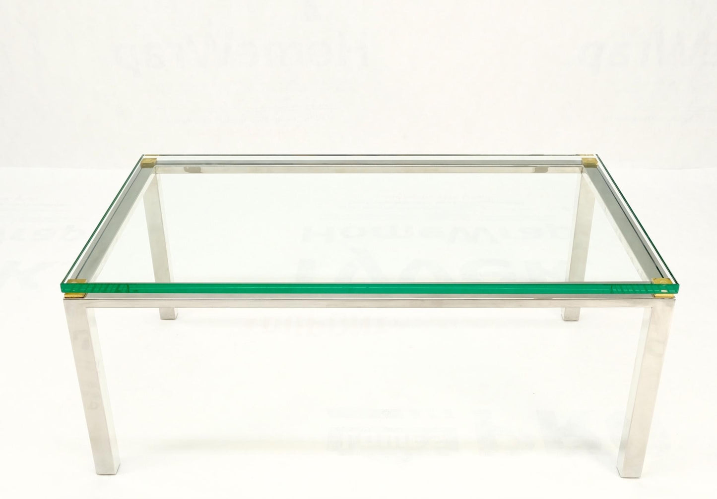 EstablishedLines Polished Stainless Steel & Brass Glass Top Rectangle Coffee Table Mid Century