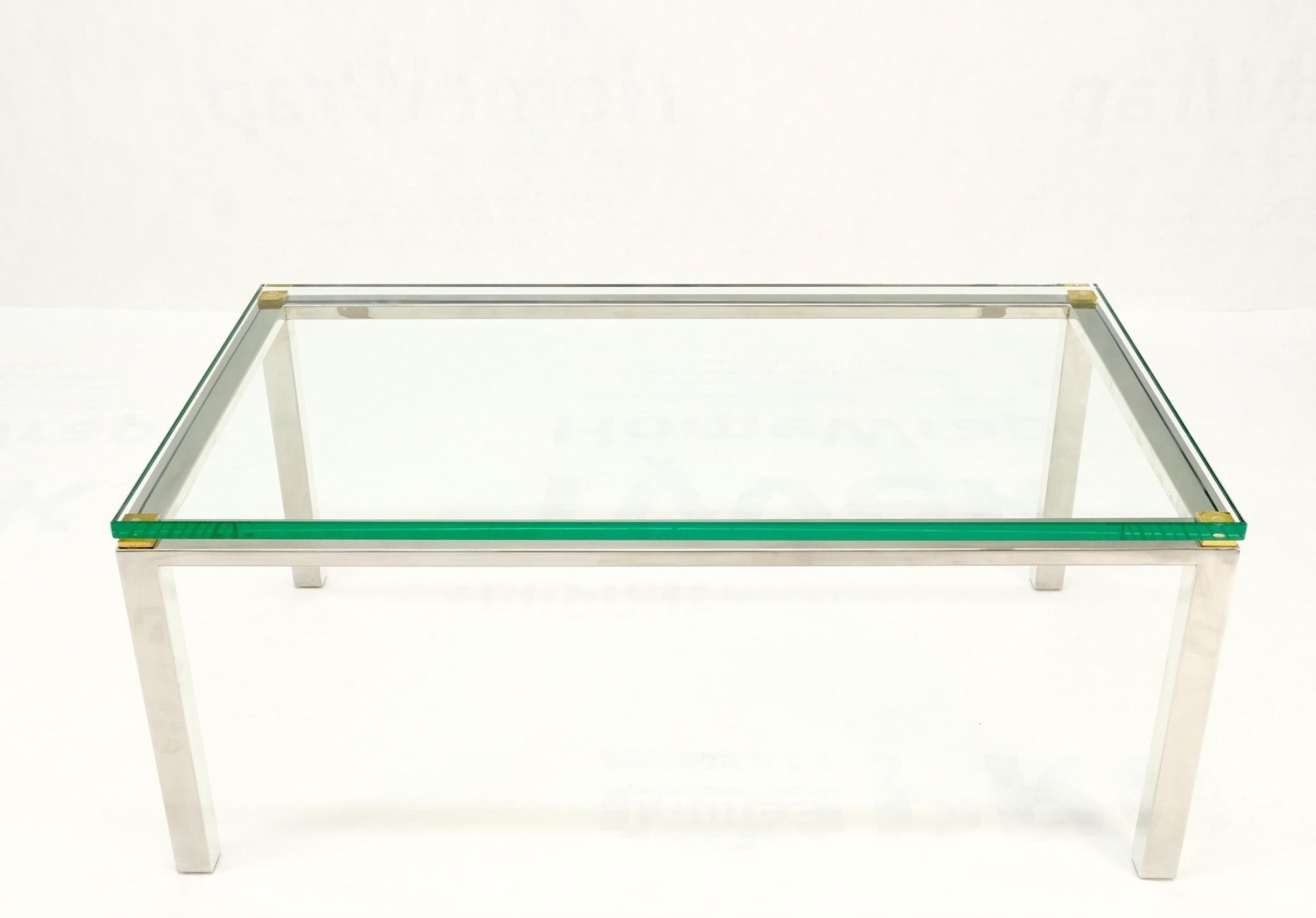 EstablishedLines Polished Stainless Steel & Brass Glass Top Rectangle Coffee Table Mid Century