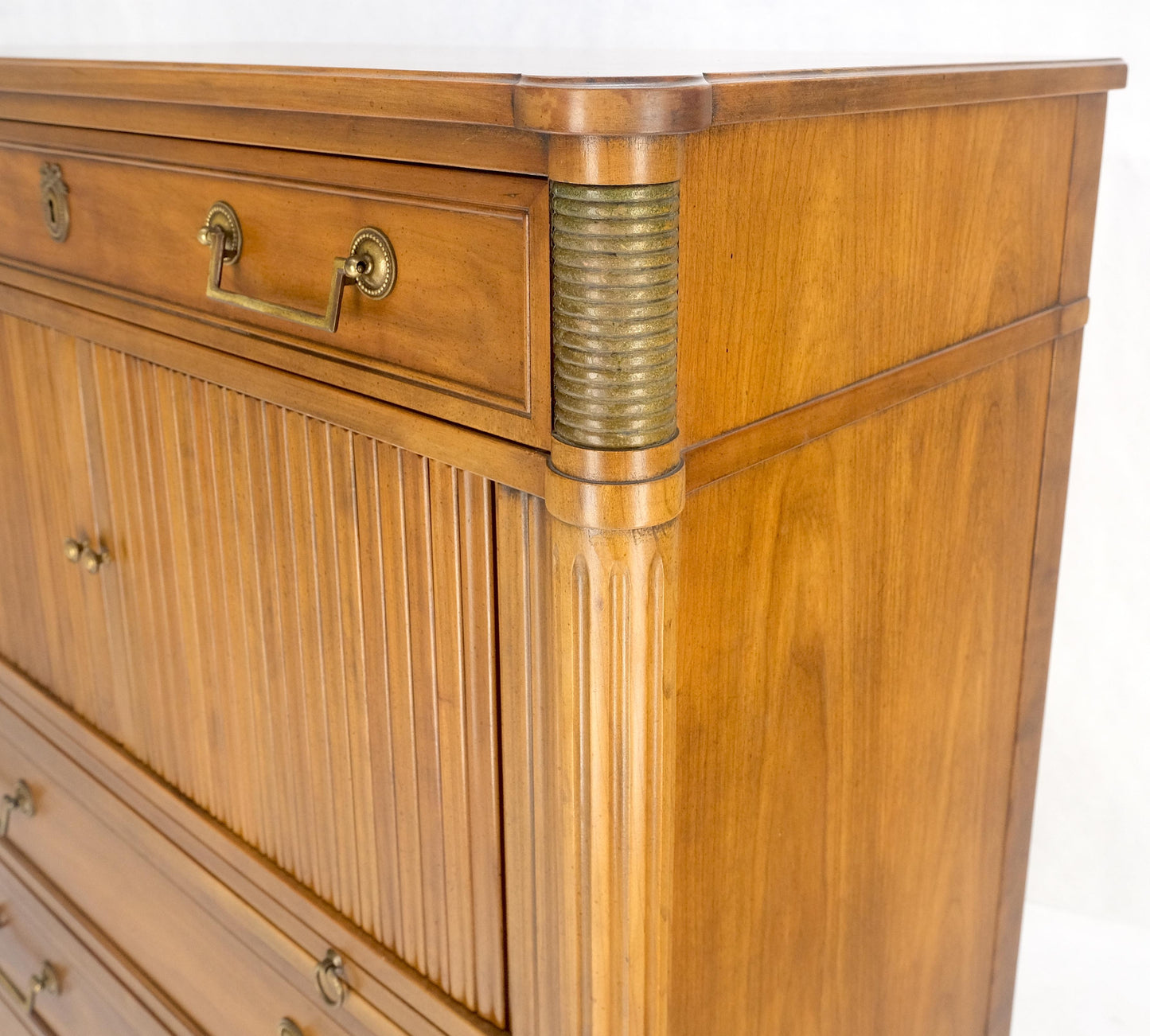 Fruitwood Regency Style Tambour Doors Compartment High Boy Gentleman Chest MINT!