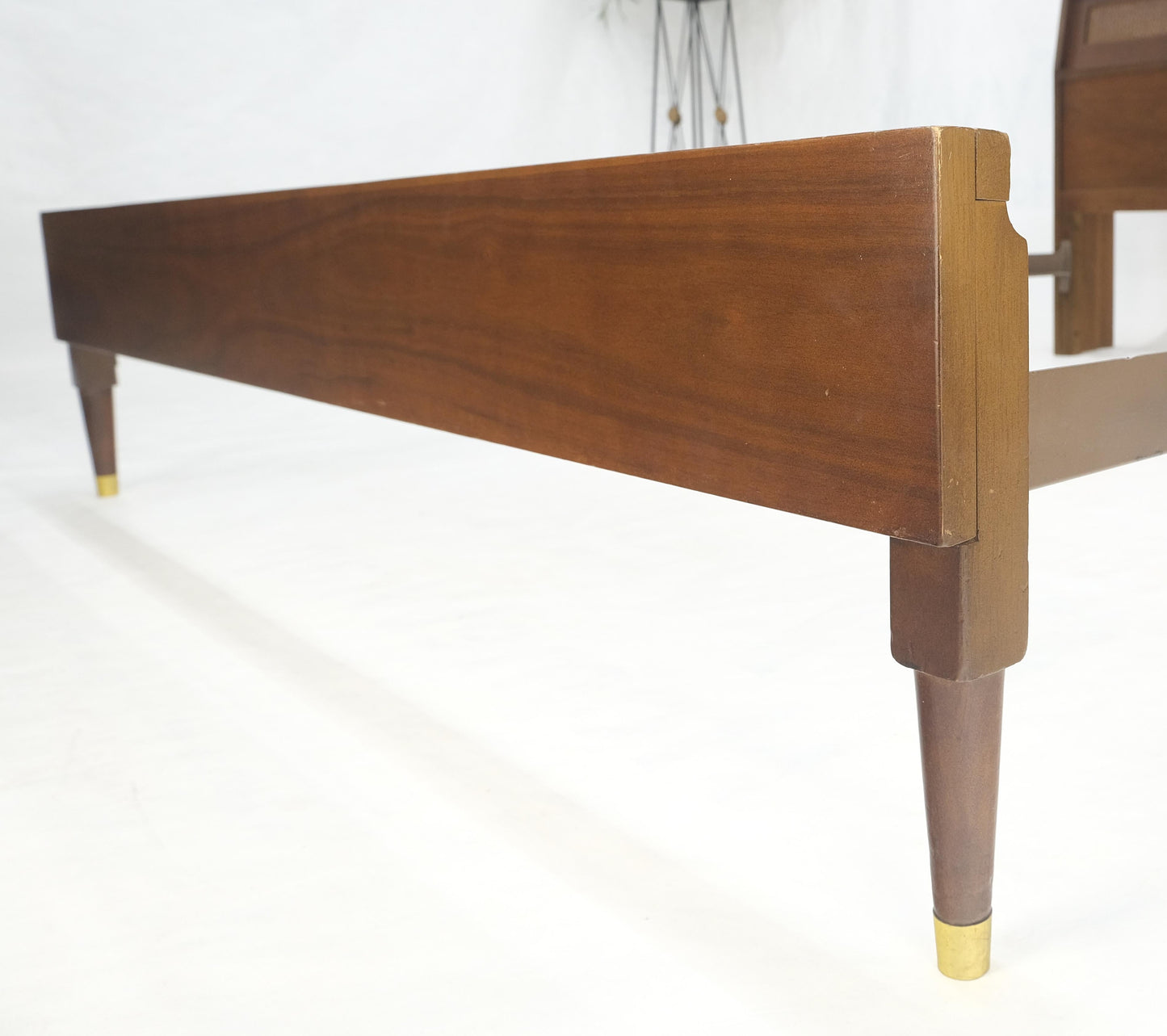 EstablishedLines Walnut Storage Compartment Wedge Shape Headboard Queen Size Bed w/ Rails MINT