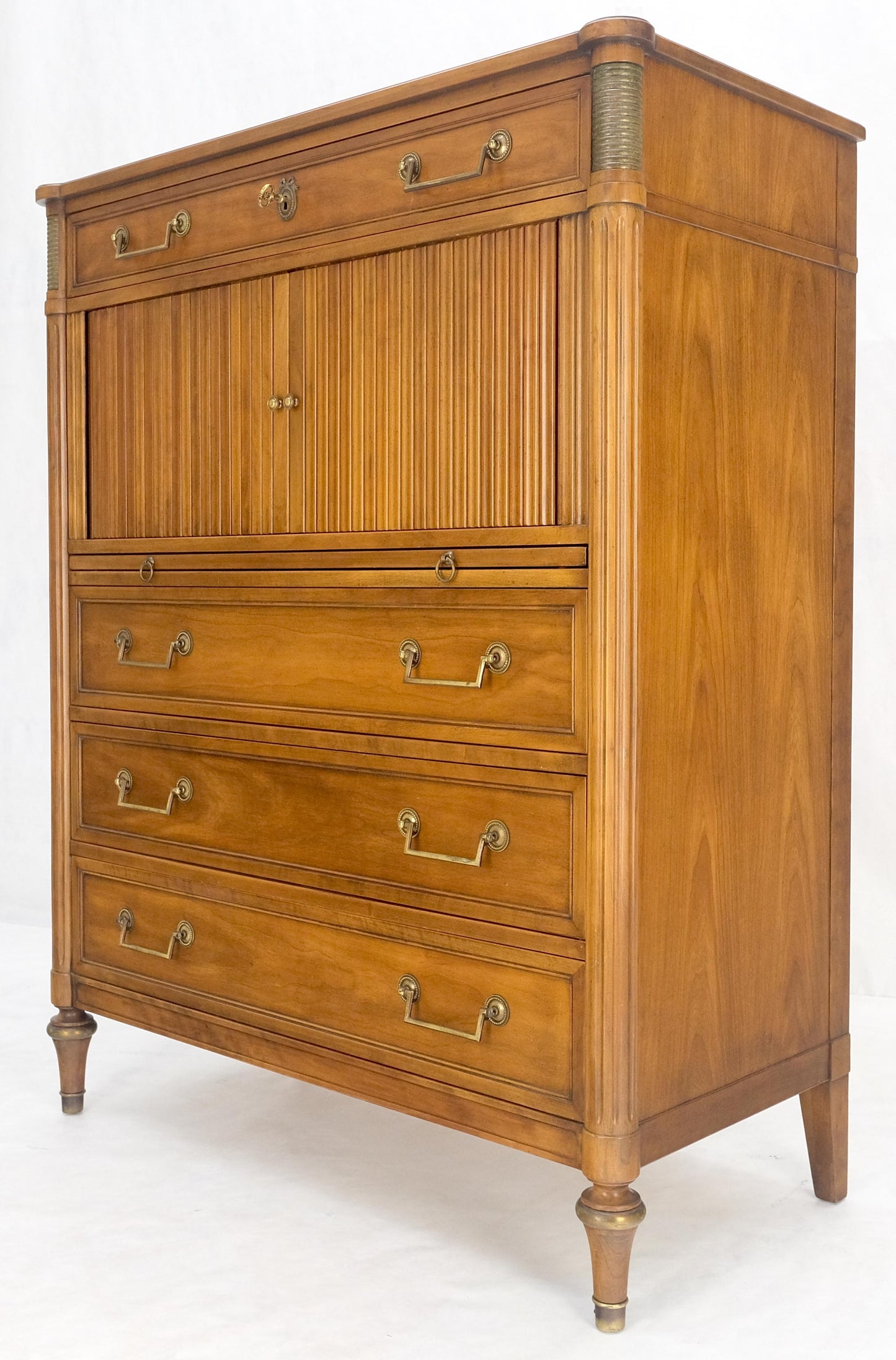 Fruitwood Regency Style Tambour Doors Compartment High Boy Gentleman Chest MINT!