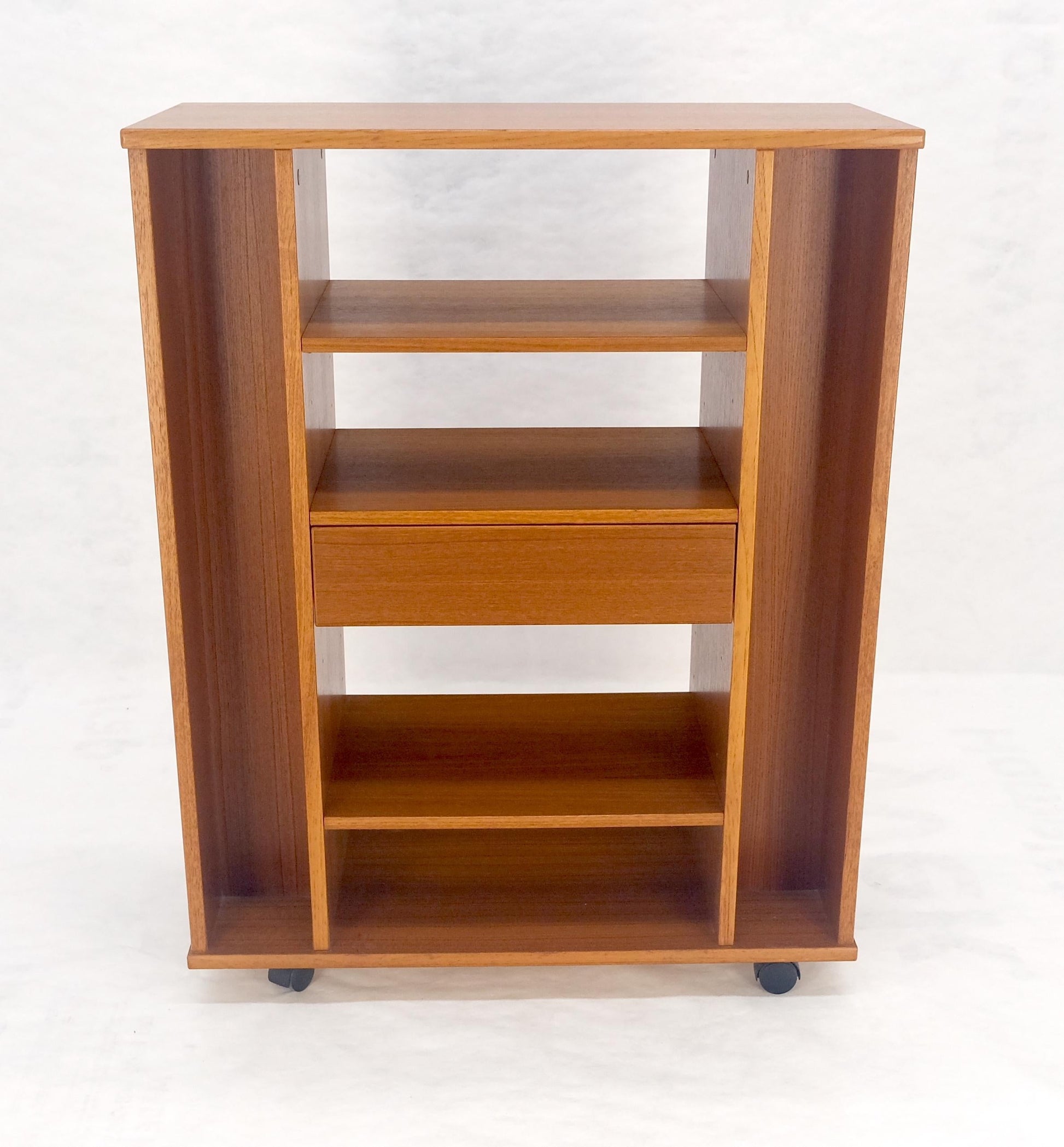 EstablishedLines Danish Mid Century Modern 1970s Teak Bookcase Entertainment Center on Wheels