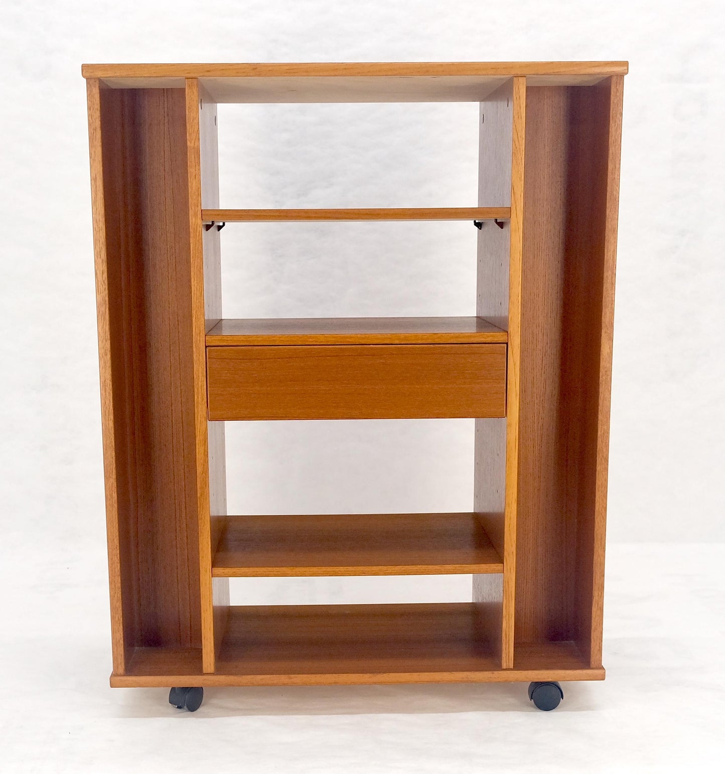 EstablishedLines Danish Mid Century Modern 1970s Teak Bookcase Entertainment Center on Wheels