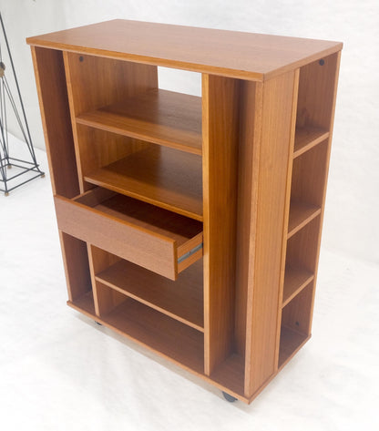EstablishedLines Danish Mid Century Modern 1970s Teak Bookcase Entertainment Center on Wheels