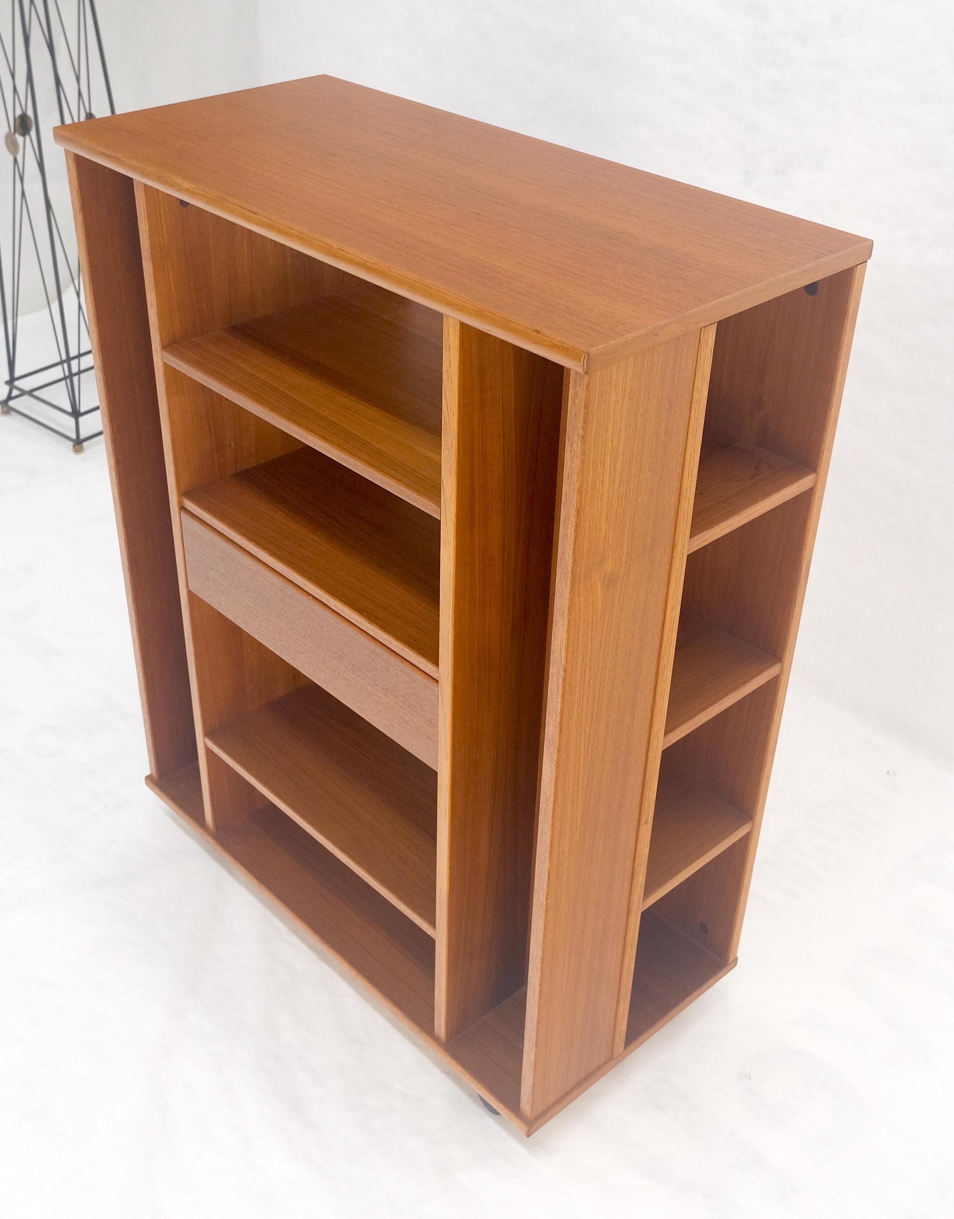 EstablishedLines Danish Mid Century Modern 1970s Teak Bookcase Entertainment Center on Wheels