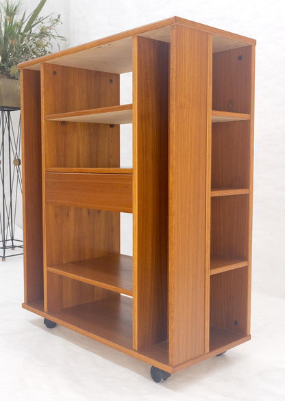 EstablishedLines Danish Mid Century Modern 1970s Teak Bookcase Entertainment Center on Wheels