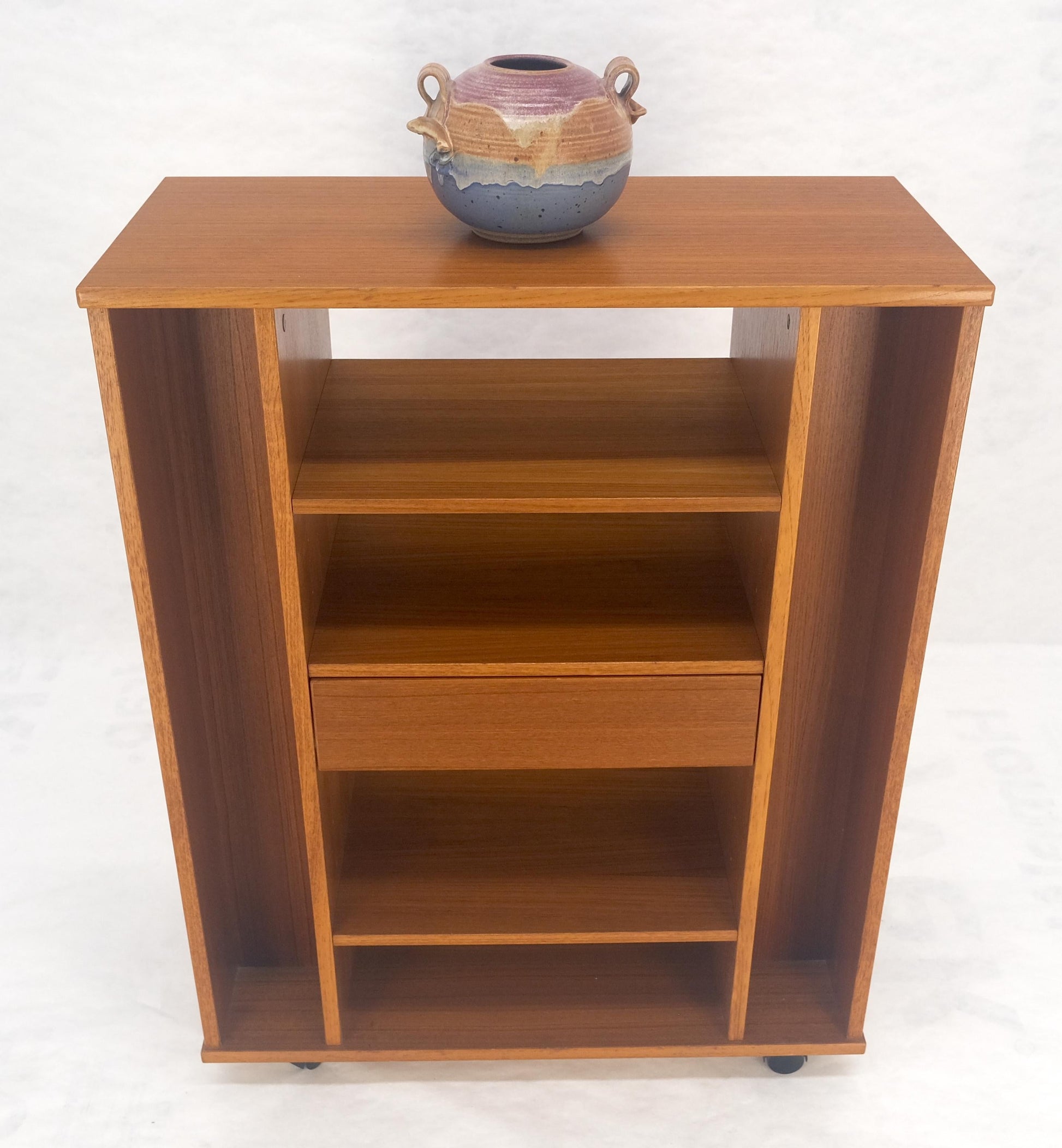 EstablishedLines Danish Mid Century Modern 1970s Teak Bookcase Entertainment Center on Wheels