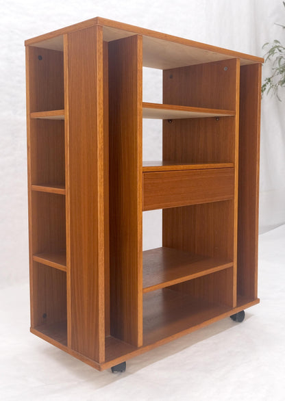 EstablishedLines Danish Mid Century Modern 1970s Teak Bookcase Entertainment Center on Wheels