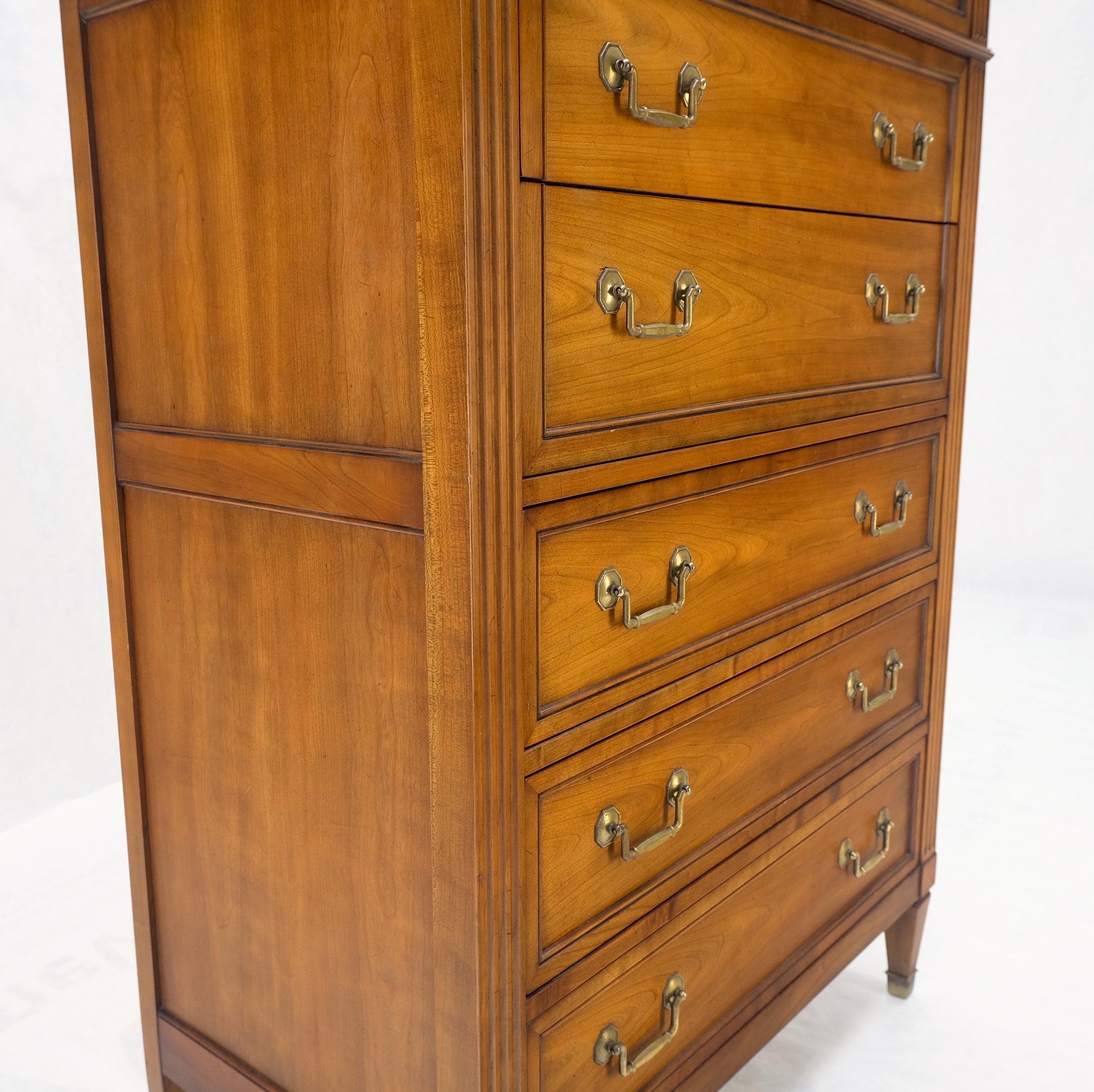 EstablishedLines Kindel 7 Drawers Fruitwood Heavy Brass Drop Pulls High Chest Tall Dresser Mint!