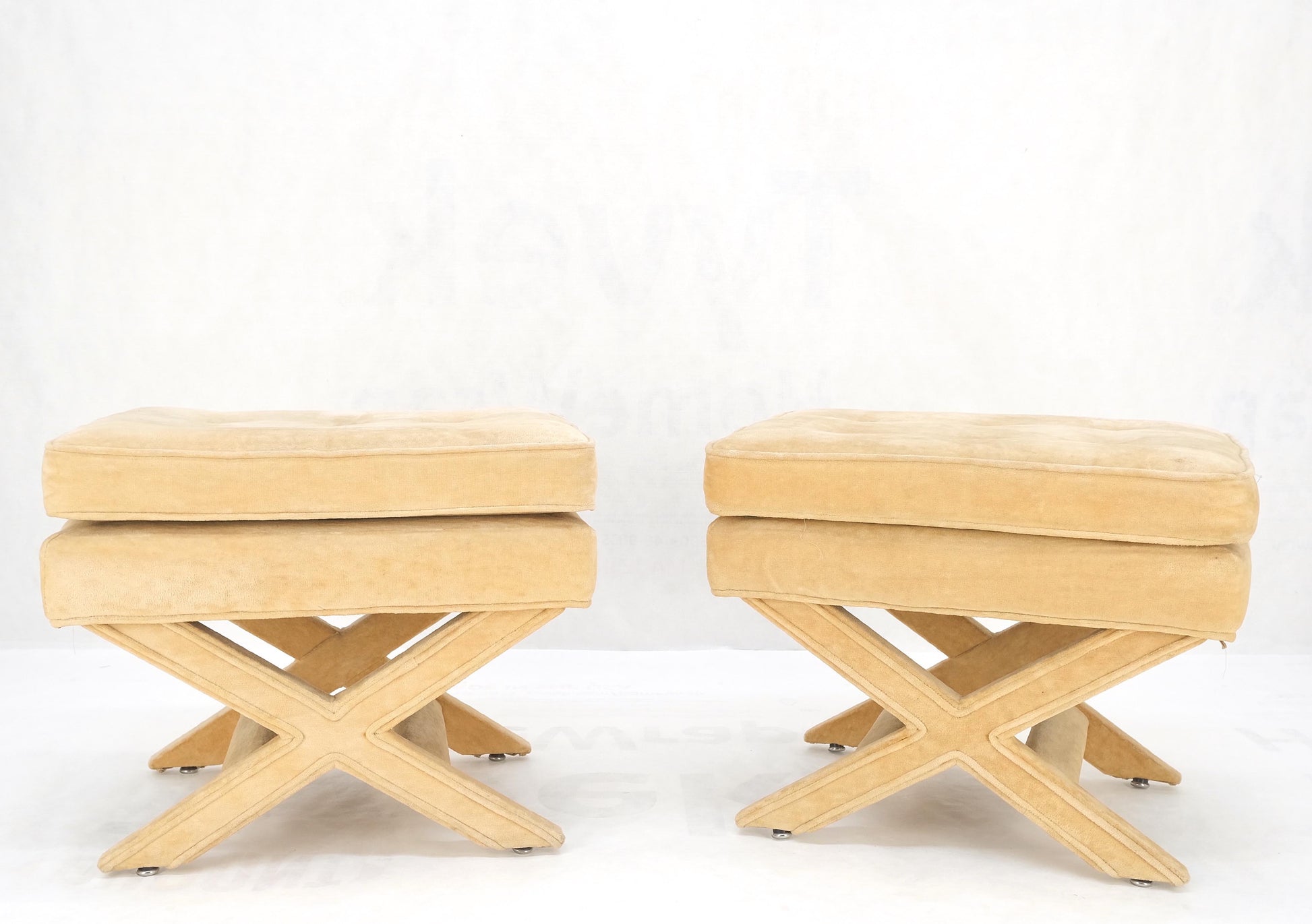 EstablishedLines Pair of Mid-Century Modern Billy Baldwin x Base Upholstery Benches