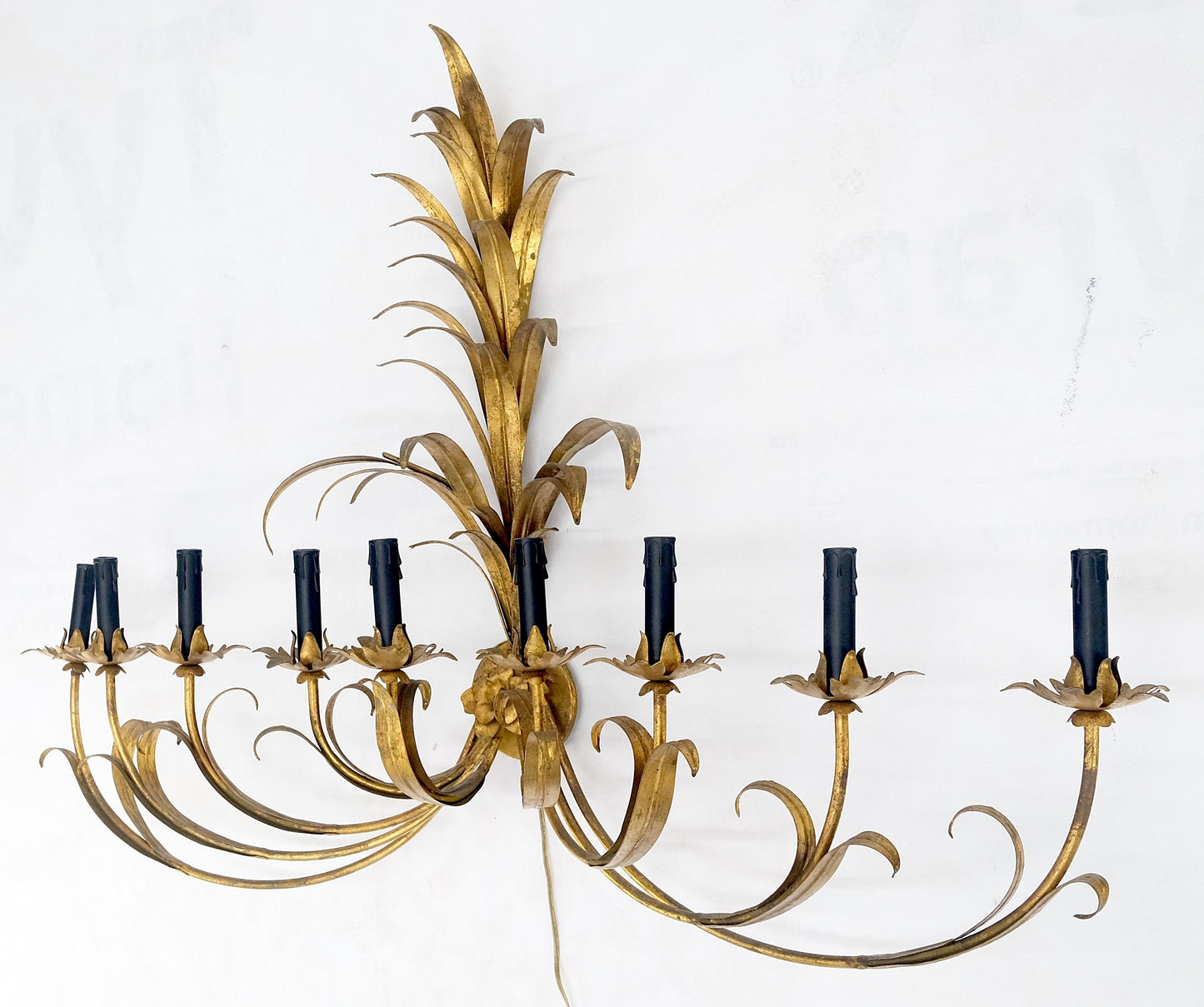 EstablishedLines 9 "Candles" Light Gilt Metal Sheaf of Leaves Motive Italian Wall Sconce MINT!