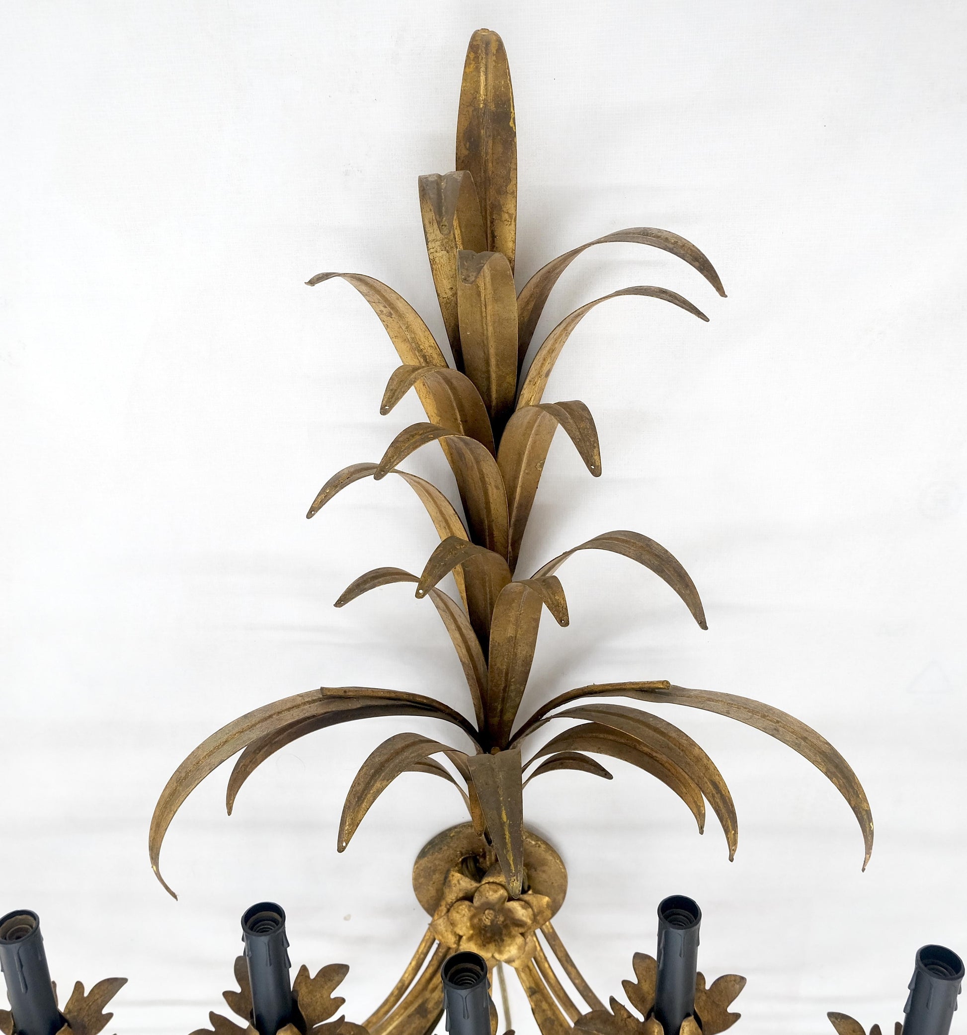 EstablishedLines 9 "Candles" Light Gilt Metal Sheaf of Leaves Motive Italian Wall Sconce MINT!