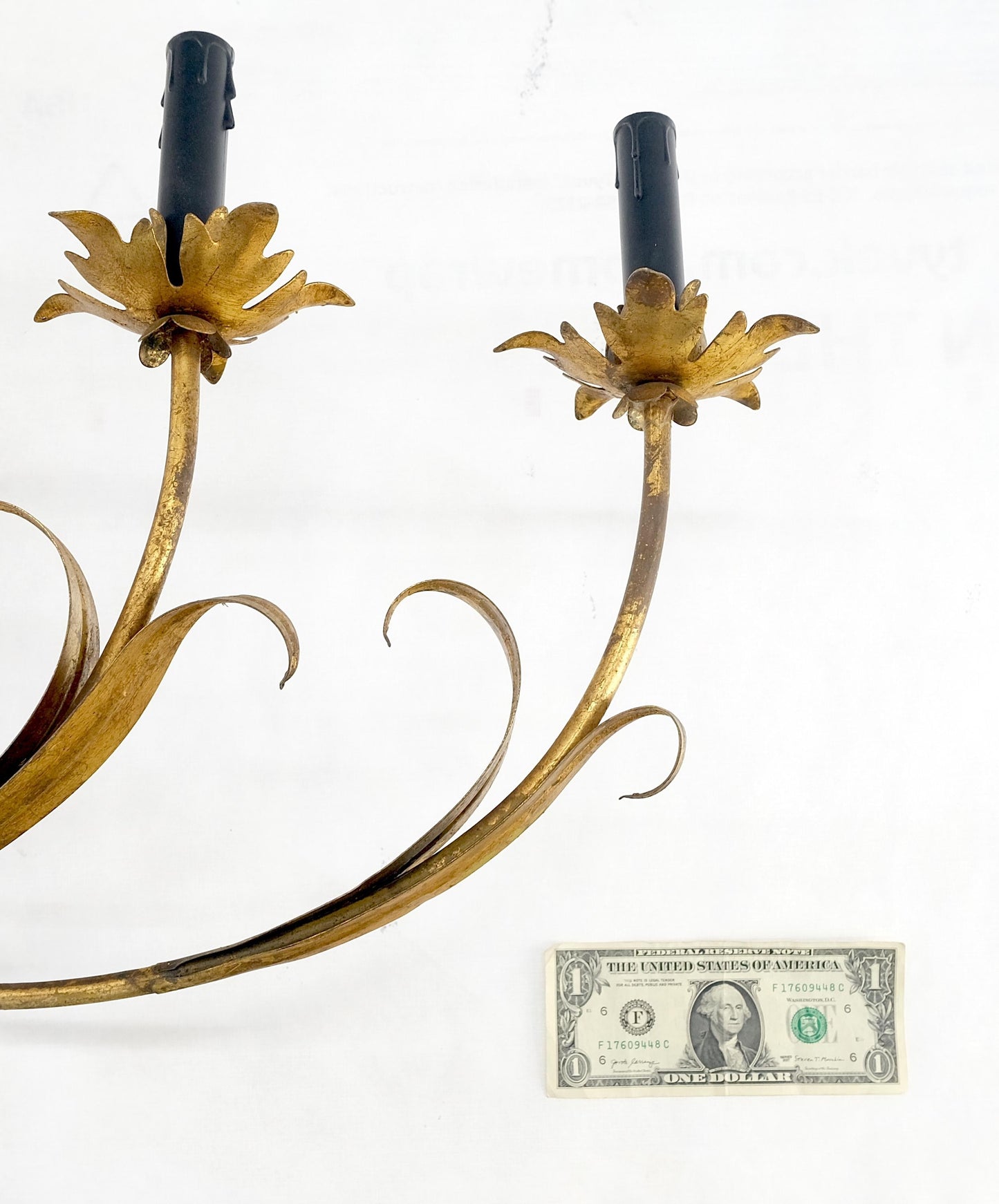 EstablishedLines 9 "Candles" Light Gilt Metal Sheaf of Leaves Motive Italian Wall Sconce MINT!