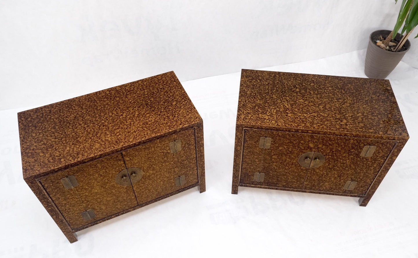 EstablishedLines Pair Faux Gold Tortoise Heavy Brass Pulls Two Door Credenzas Dresser Mint!
