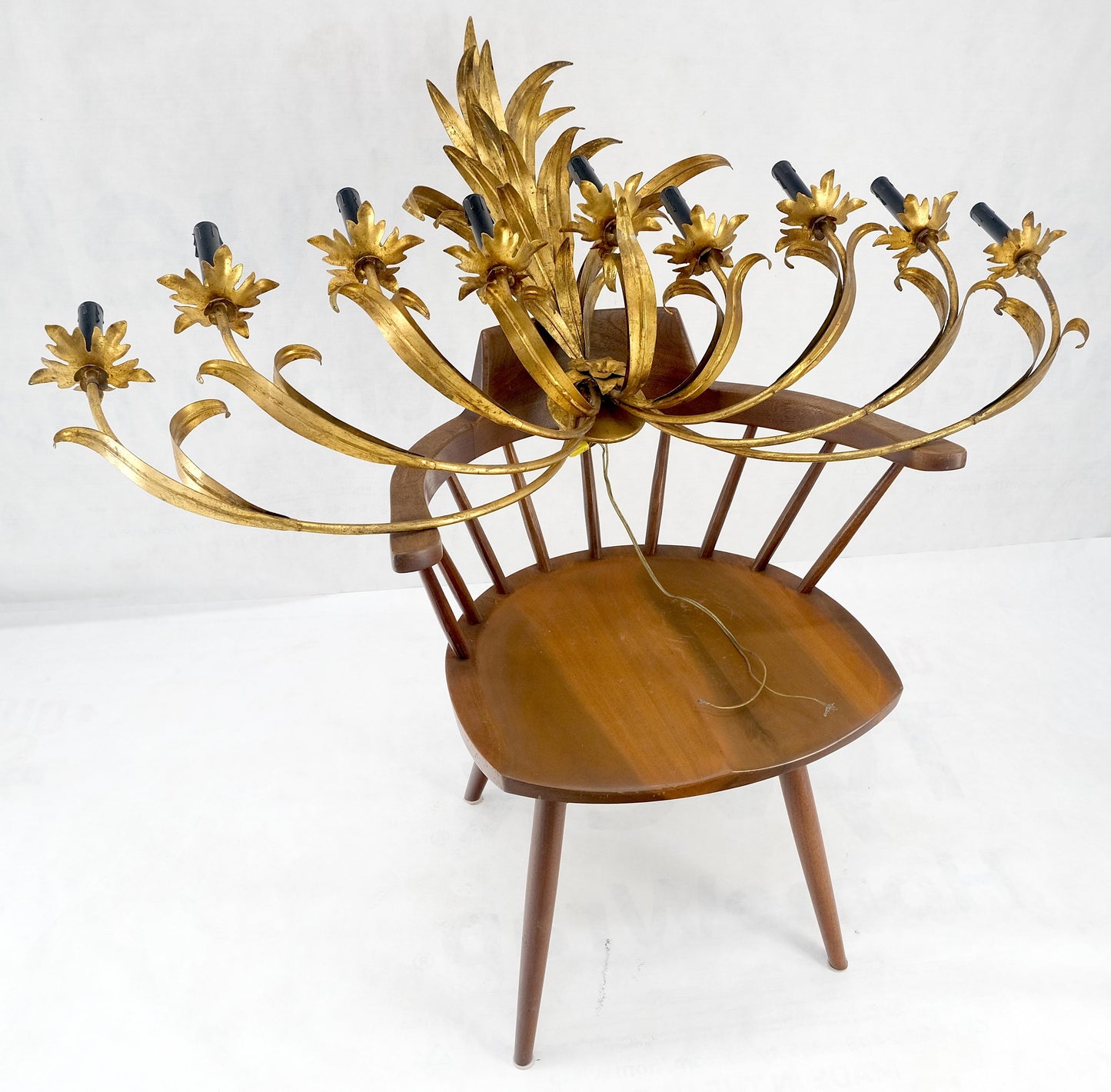 EstablishedLines 9 "Candles" Light Gilt Metal Sheaf of Leaves Motive Italian Wall Sconce MINT!