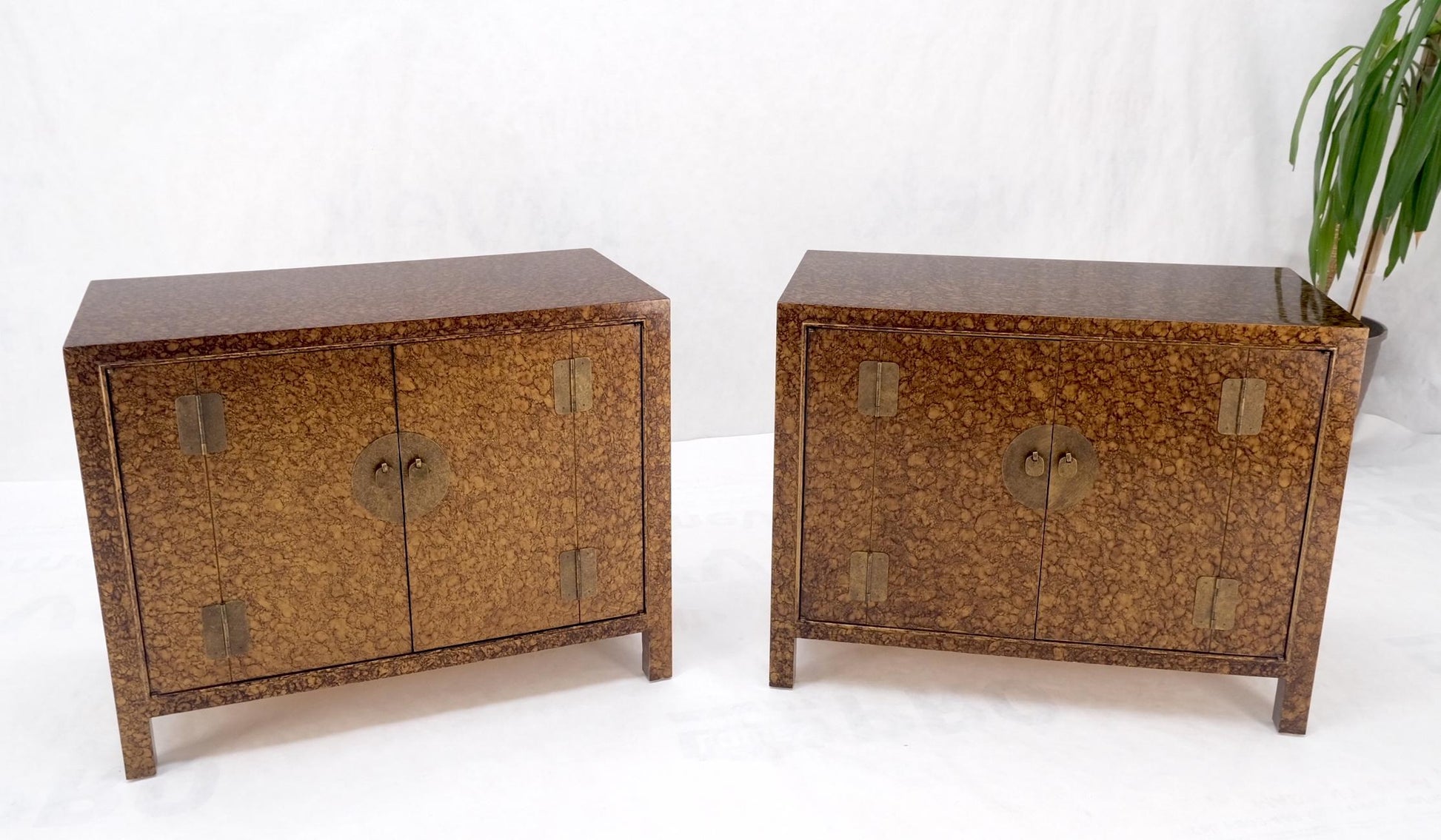 EstablishedLines Pair Faux Gold Tortoise Heavy Brass Pulls Two Door Credenzas Dresser Mint!