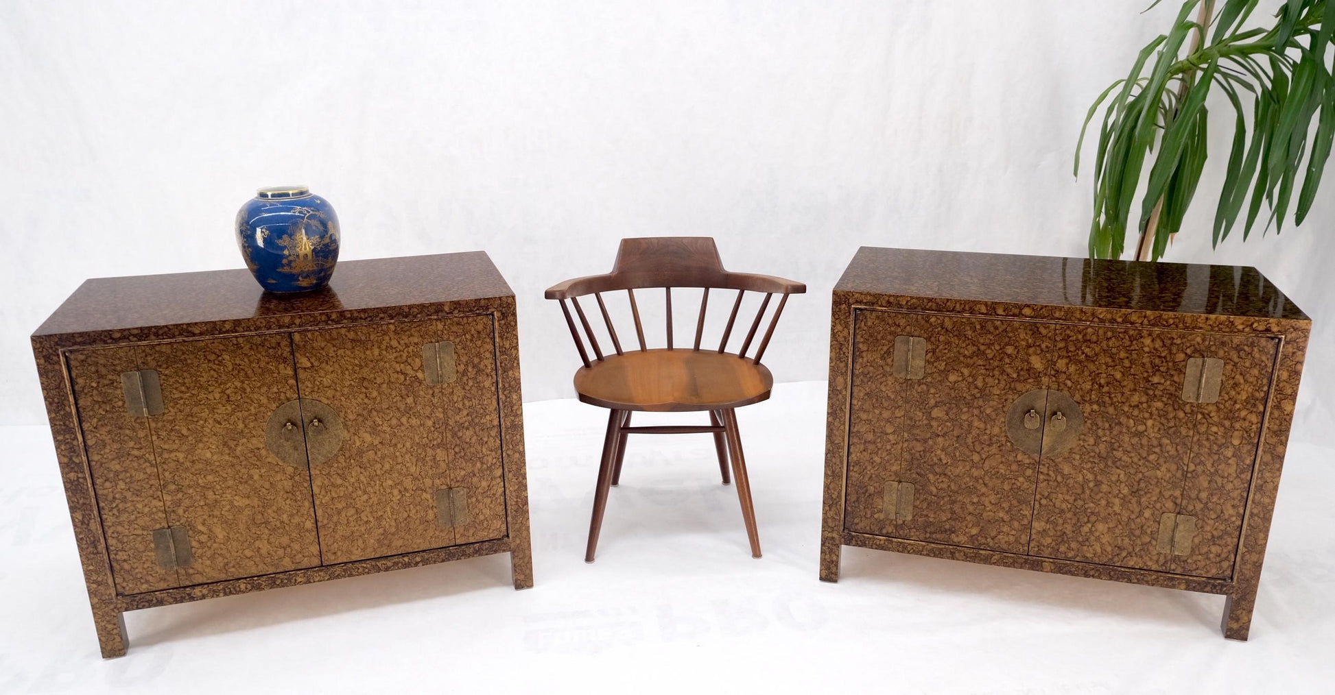 EstablishedLines Pair Faux Gold Tortoise Heavy Brass Pulls Two Door Credenzas Dresser Mint!