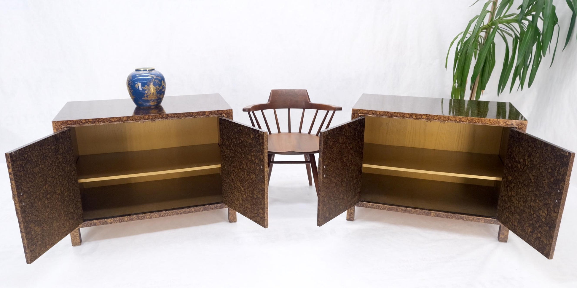 EstablishedLines Pair Faux Gold Tortoise Heavy Brass Pulls Two Door Credenzas Dresser Mint!
