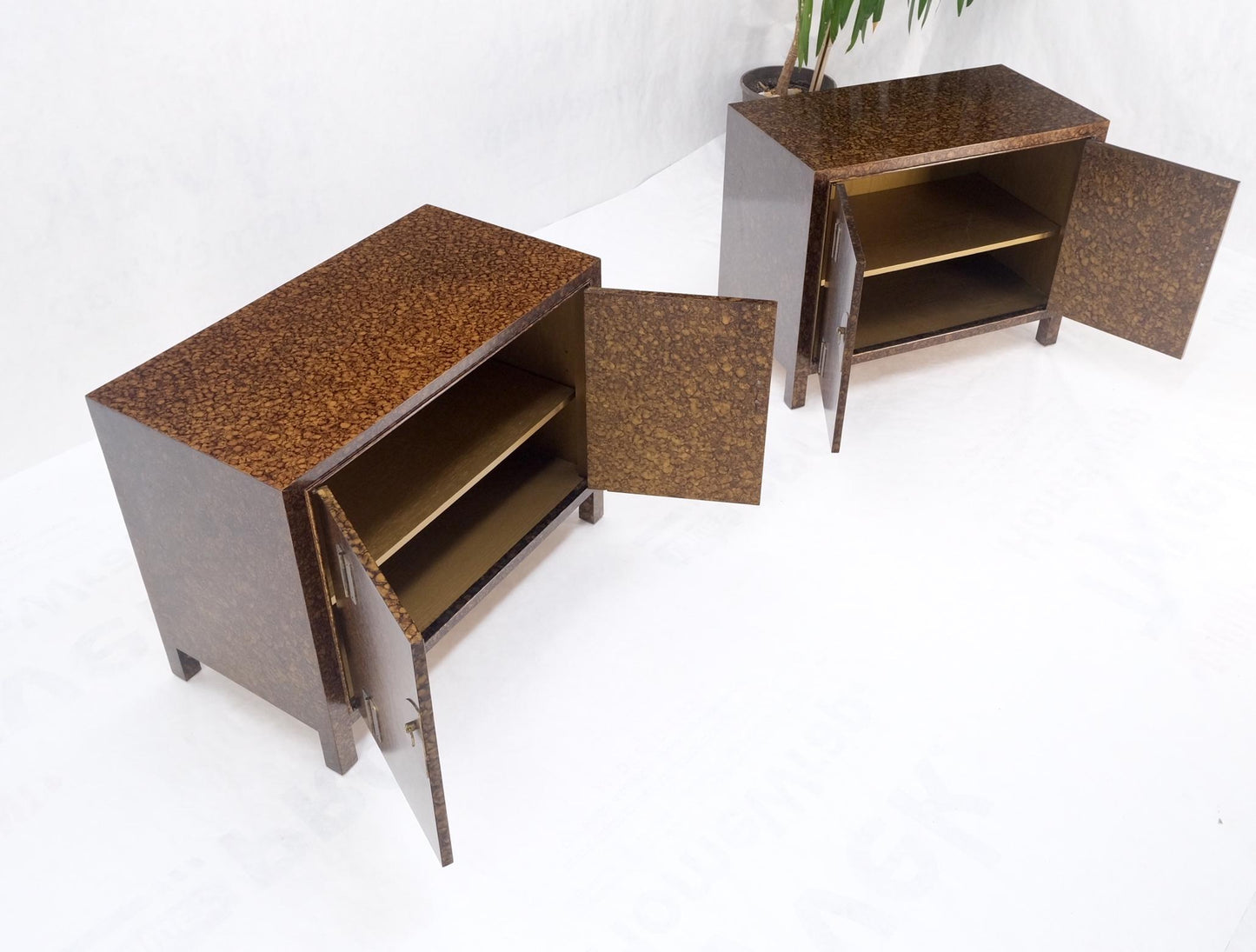 EstablishedLines Pair Faux Gold Tortoise Heavy Brass Pulls Two Door Credenzas Dresser Mint!