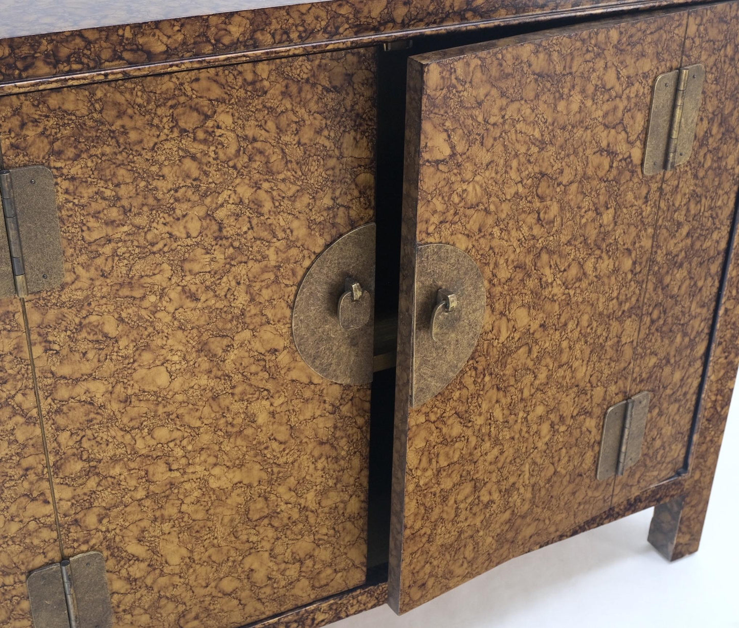 EstablishedLines Pair Faux Gold Tortoise Heavy Brass Pulls Two Door Credenzas Dresser Mint!