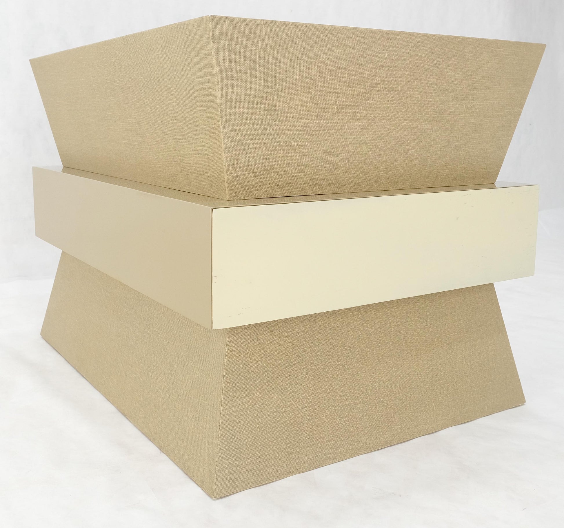EstablishedLines Linen Wrapped Ernest C. Masi "Sheaf of Wheet" Shape One Drawer End Table MINT