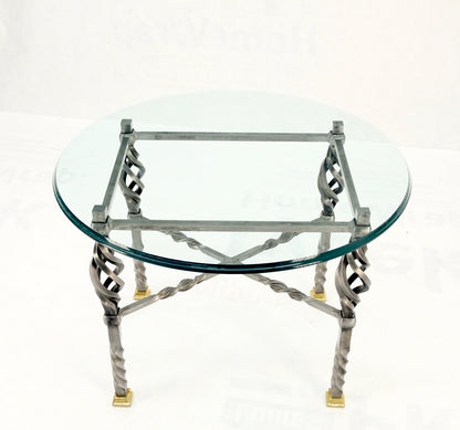 EstablishedLines Wrought Iron Art Ornament Brass Tips Feet Oval Glass Top Side End Coffee Table