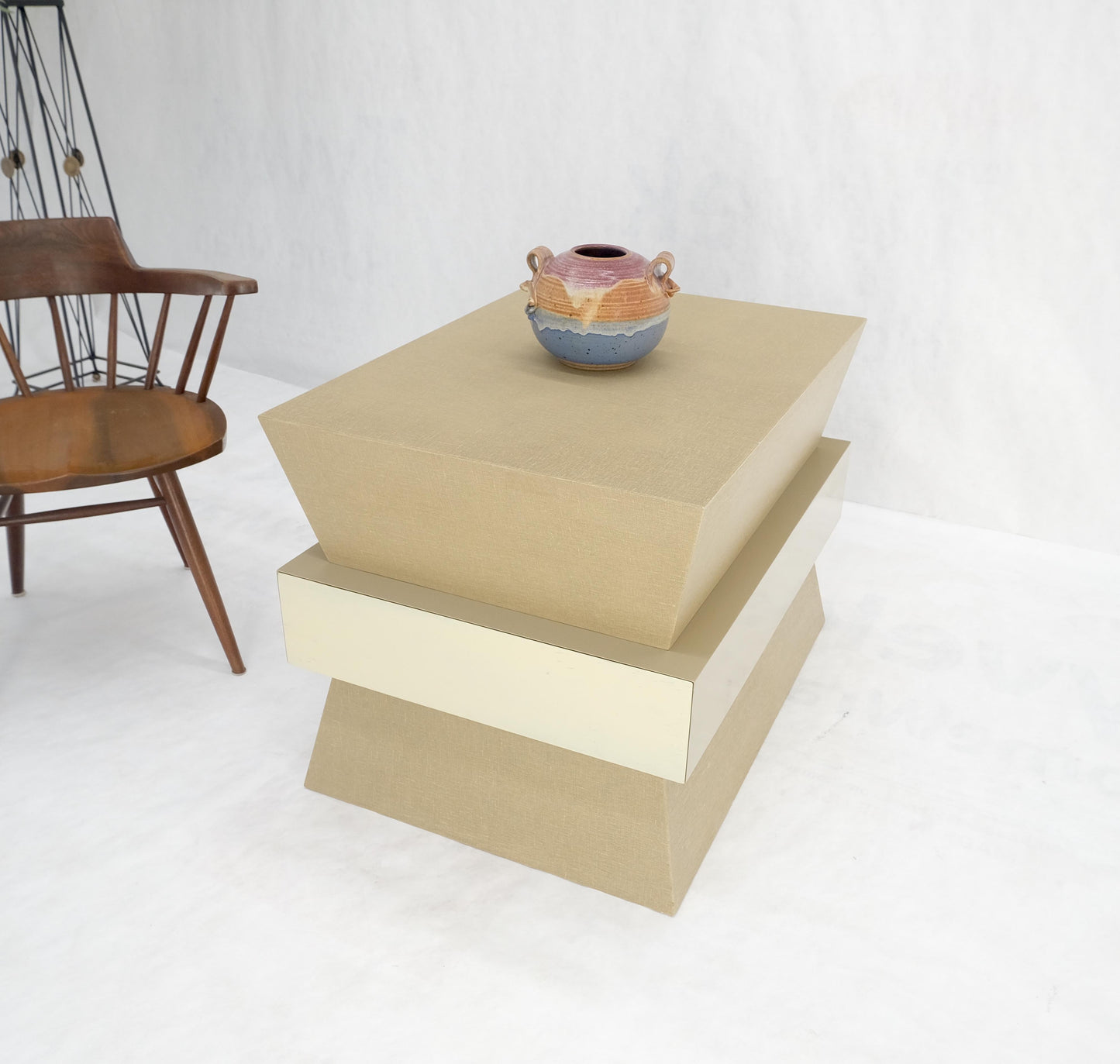 EstablishedLines Linen Wrapped Ernest C. Masi "Sheaf of Wheet" Shape One Drawer End Table MINT