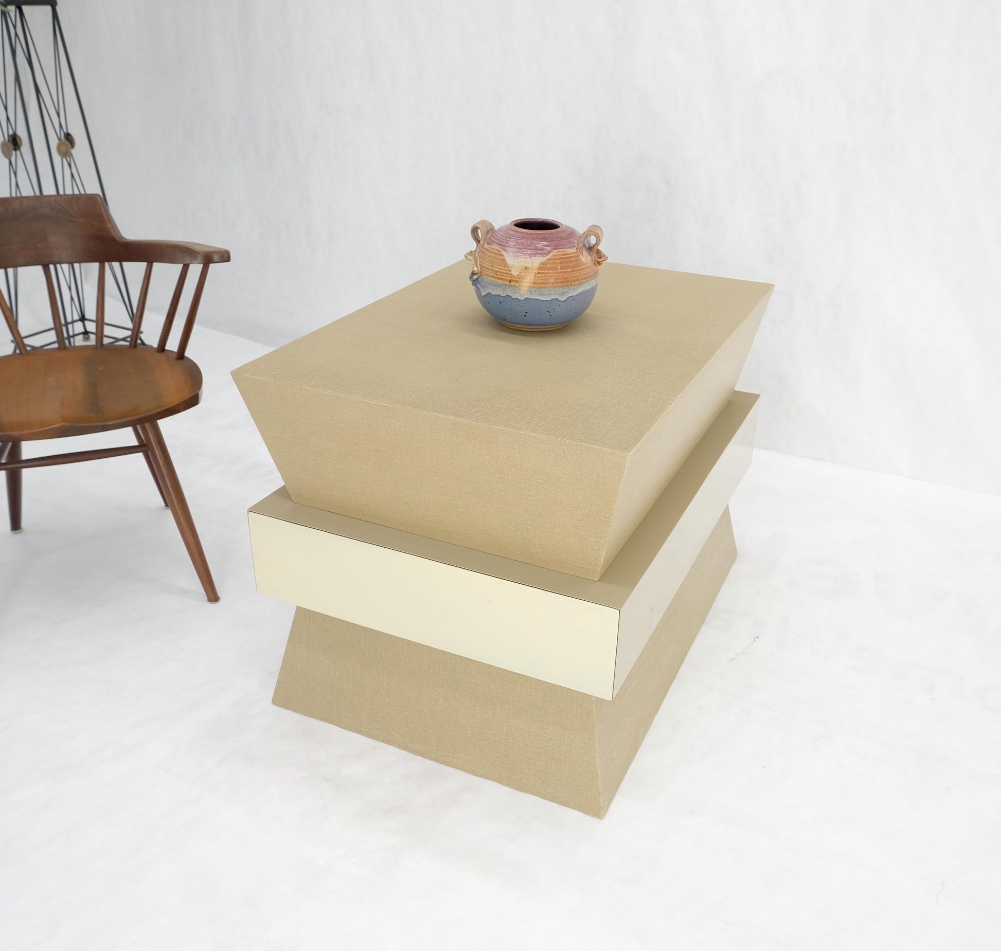 EstablishedLines Linen Wrapped Ernest C. Masi "Sheaf of Wheet" Shape One Drawer End Table MINT