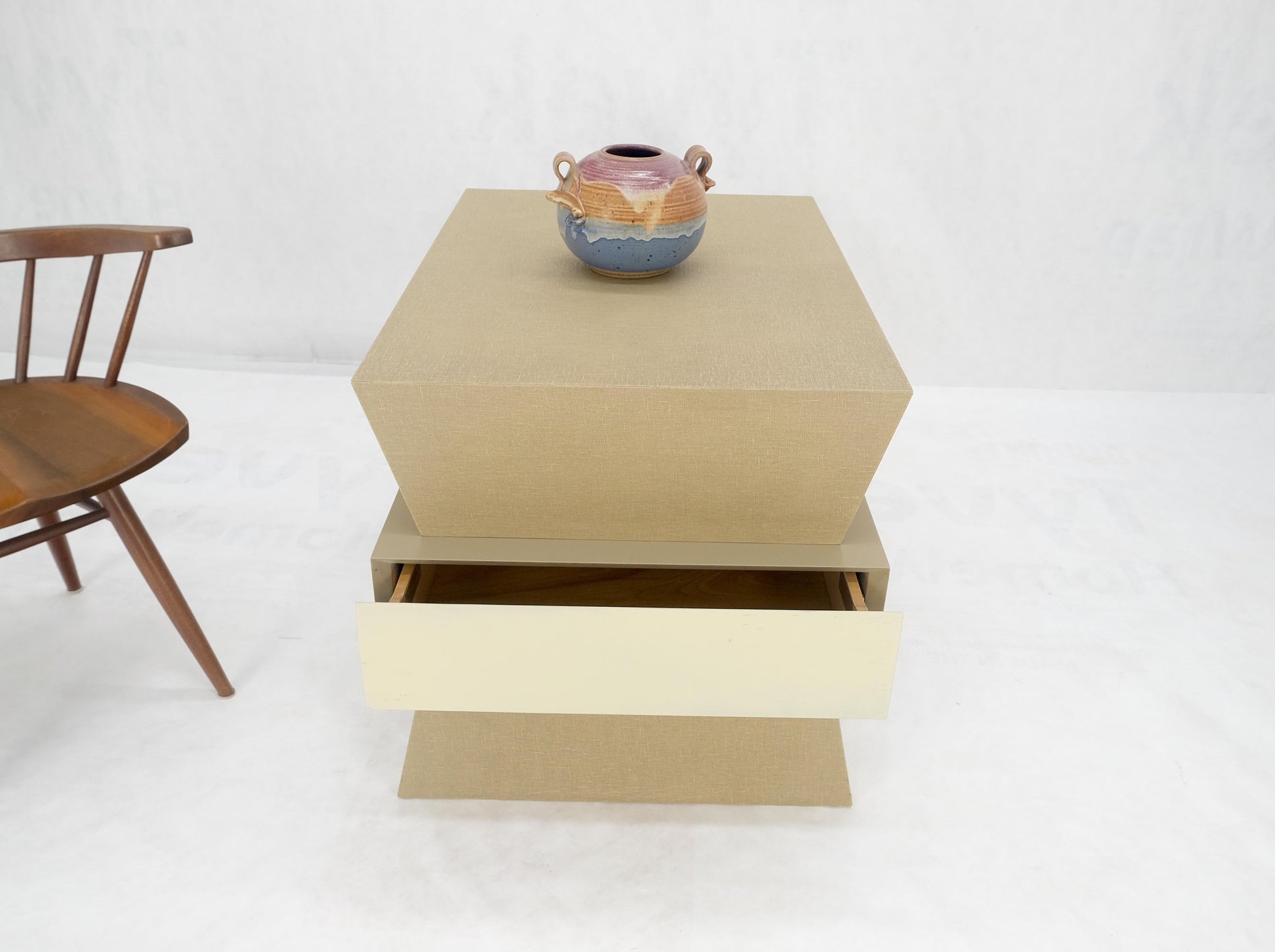 EstablishedLines Linen Wrapped Ernest C. Masi "Sheaf of Wheet" Shape One Drawer End Table MINT