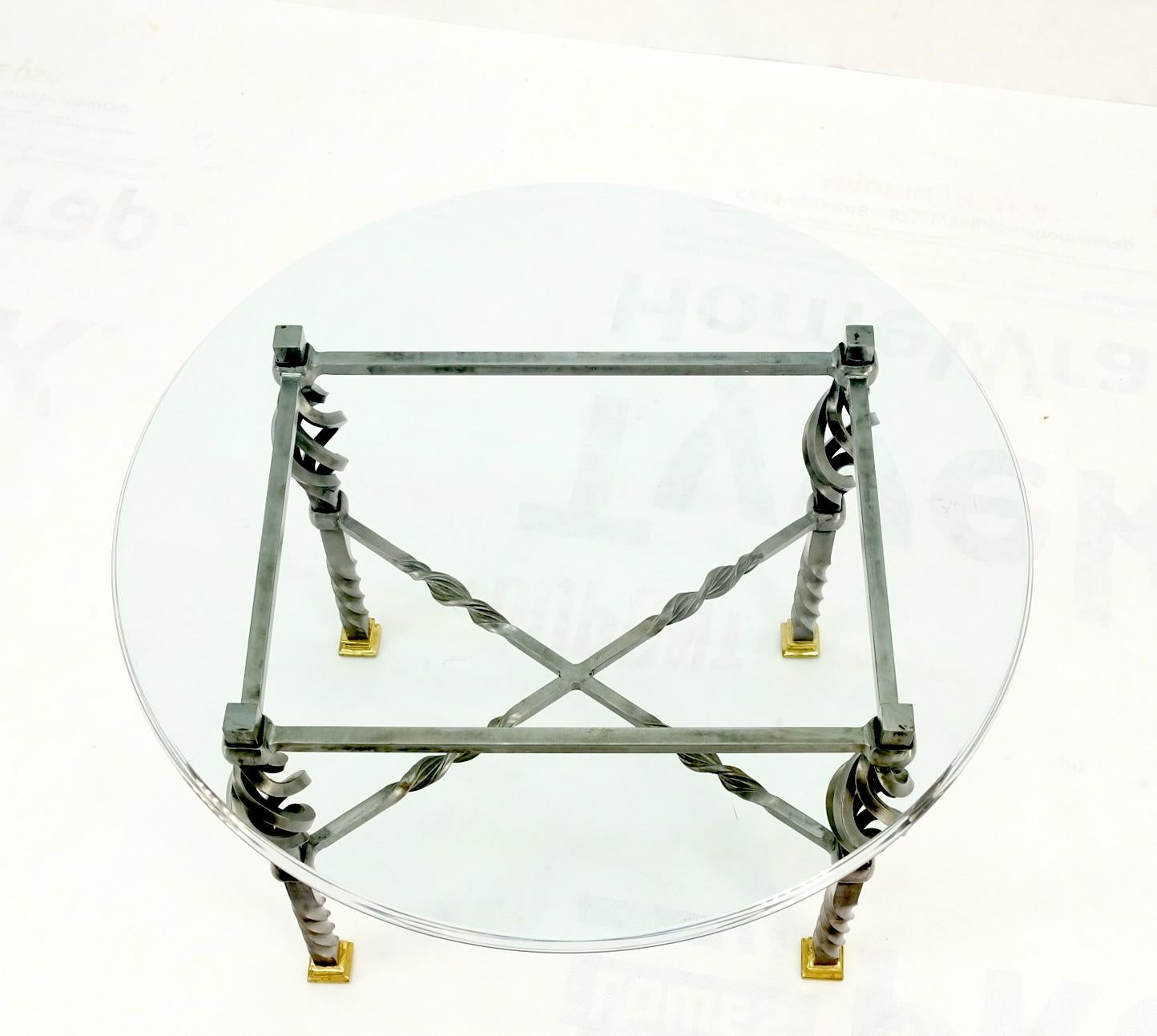 EstablishedLines Wrought Iron Art Ornament Brass Tips Feet Oval Glass Top Side End Coffee Table