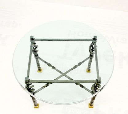 EstablishedLines Wrought Iron Art Ornament Brass Tips Feet Oval Glass Top Side End Coffee Table
