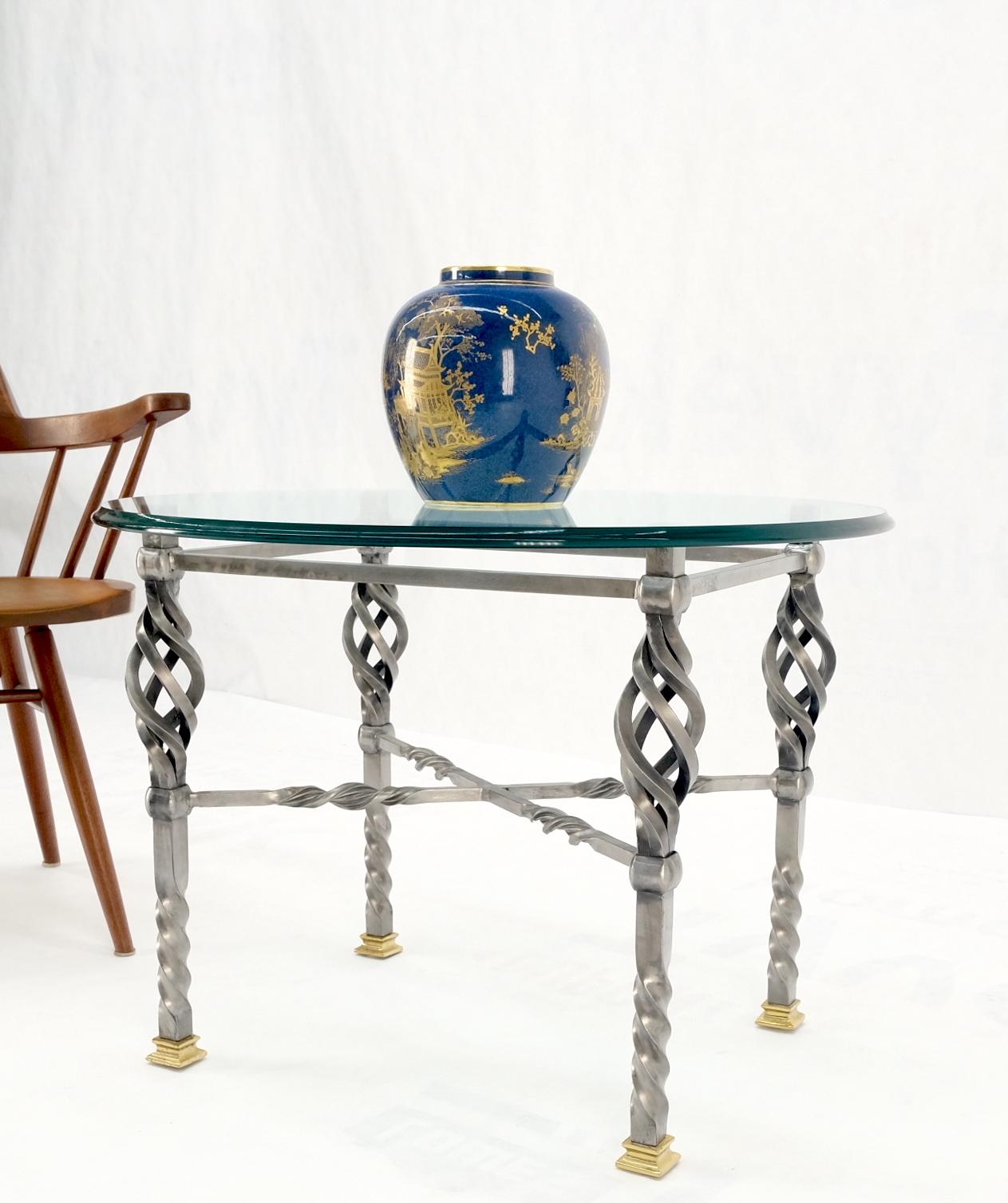 EstablishedLines Wrought Iron Art Ornament Brass Tips Feet Oval Glass Top Side End Coffee Table