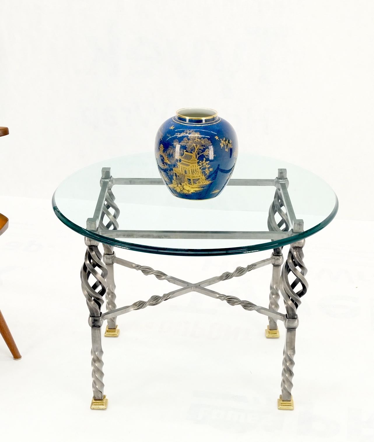 EstablishedLines Wrought Iron Art Ornament Brass Tips Feet Oval Glass Top Side End Coffee Table