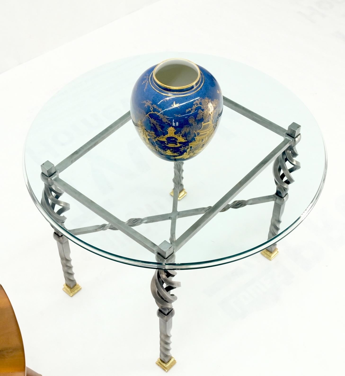 EstablishedLines Wrought Iron Art Ornament Brass Tips Feet Oval Glass Top Side End Coffee Table