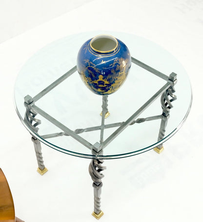 EstablishedLines Wrought Iron Art Ornament Brass Tips Feet Oval Glass Top Side End Coffee Table