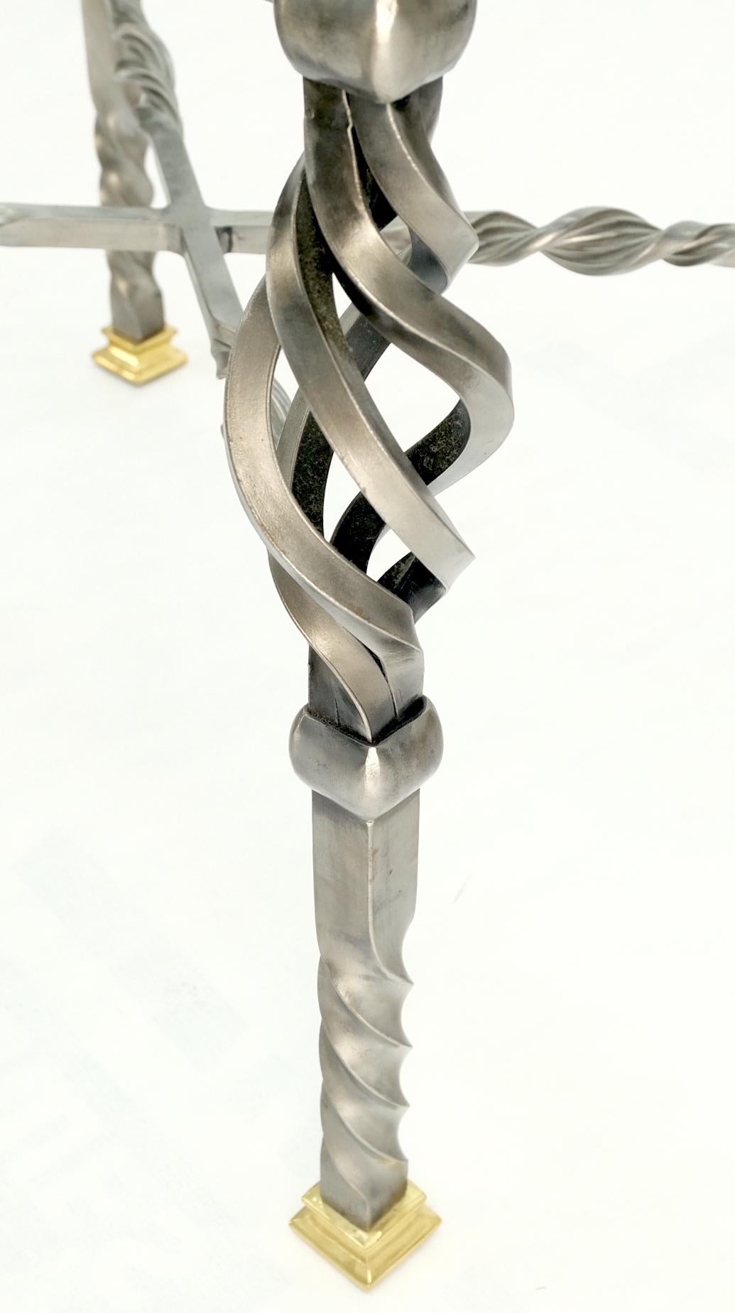 EstablishedLines Wrought Iron Art Ornament Brass Tips Feet Oval Glass Top Side End Coffee Table