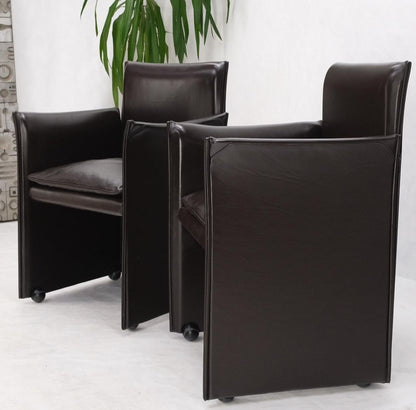 EstablishedLines Pair of Dark Brown Plum Leather Break Side Chairs Mario Bellini for Cassina Mint