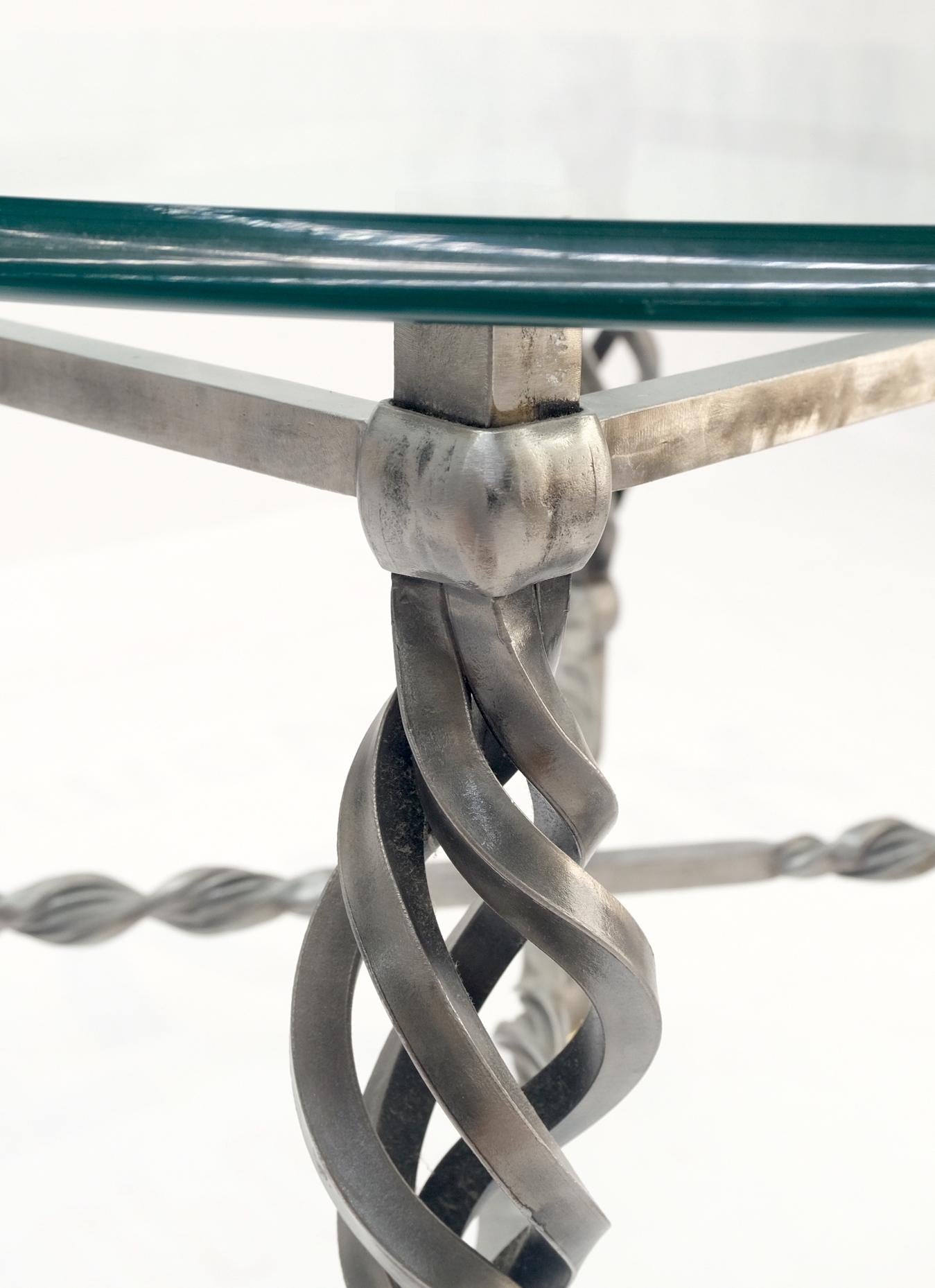 EstablishedLines Wrought Iron Art Ornament Brass Tips Feet Oval Glass Top Side End Coffee Table