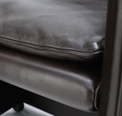 EstablishedLines Pair of Dark Brown Plum Leather Break Side Chairs Mario Bellini for Cassina Mint
